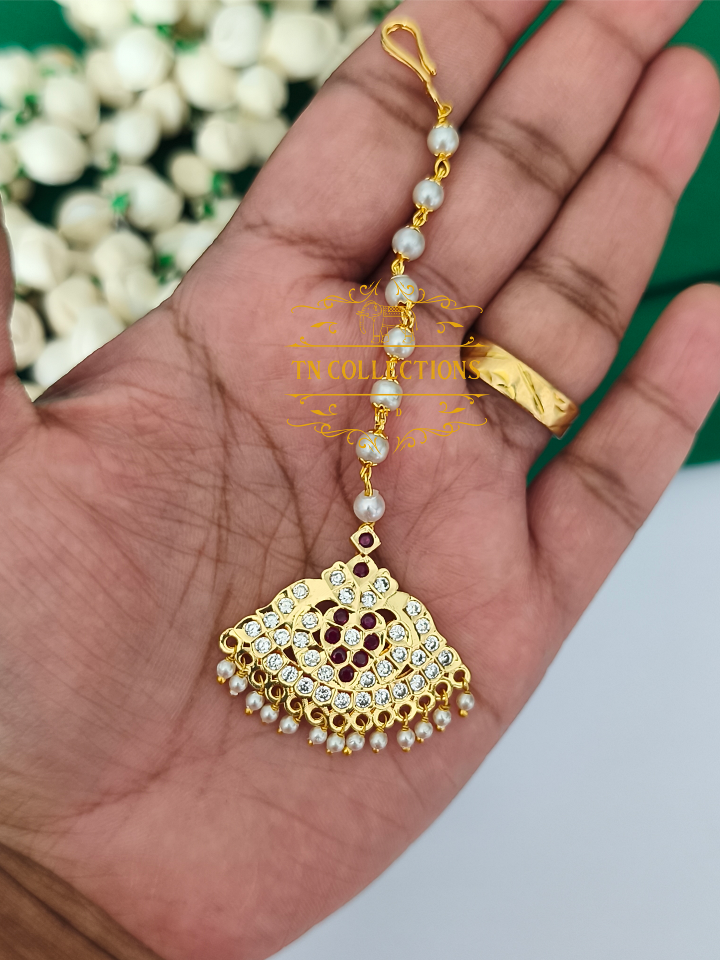 Micro Gold Finish cz Tikka (Ruby & White stones)