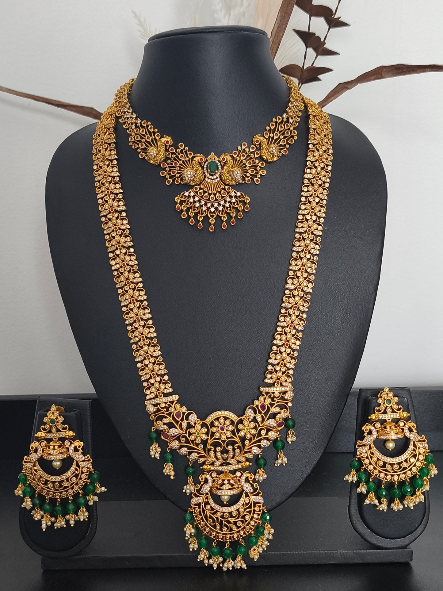 Peacock Design Matte Finish Semi Bridal Set