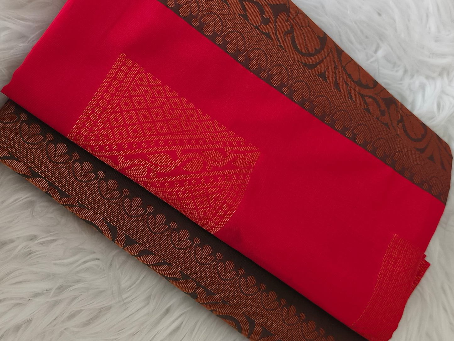 Red Kanchi Soft Silk Saree with contrast blouse