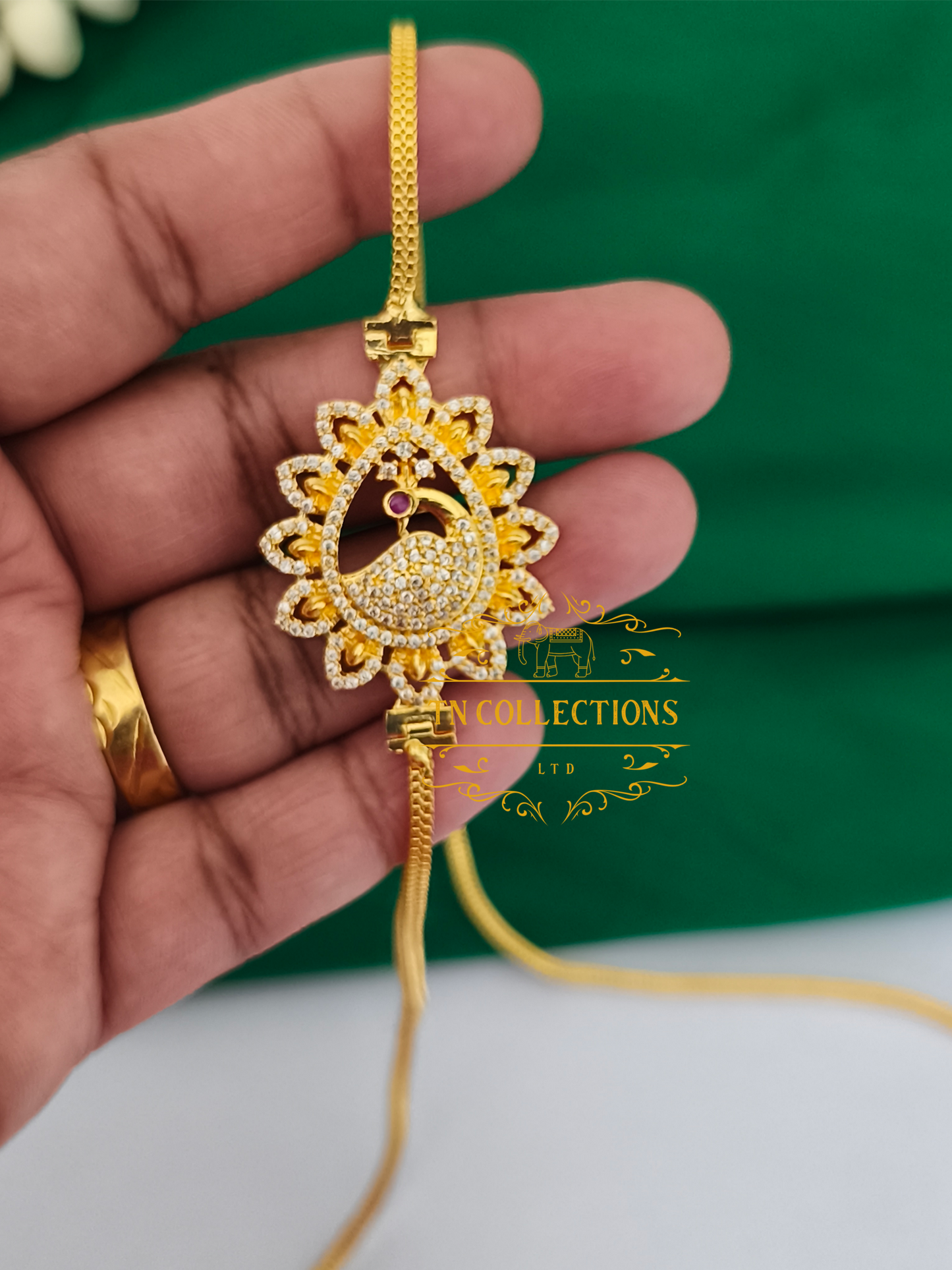 Micro Gold-Plated Mugappu Chain (Full white stones)