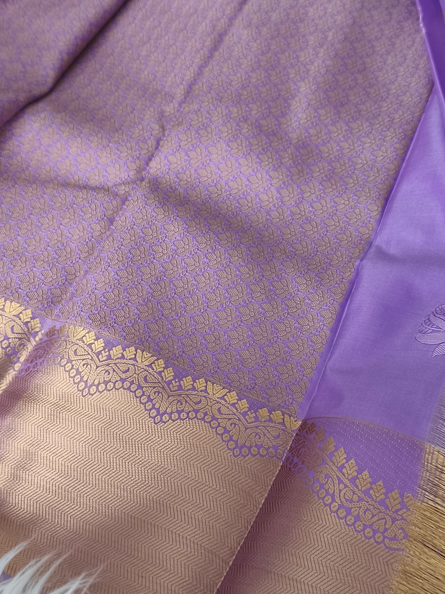 Lavender colour Kanchi embossed soft silk saree