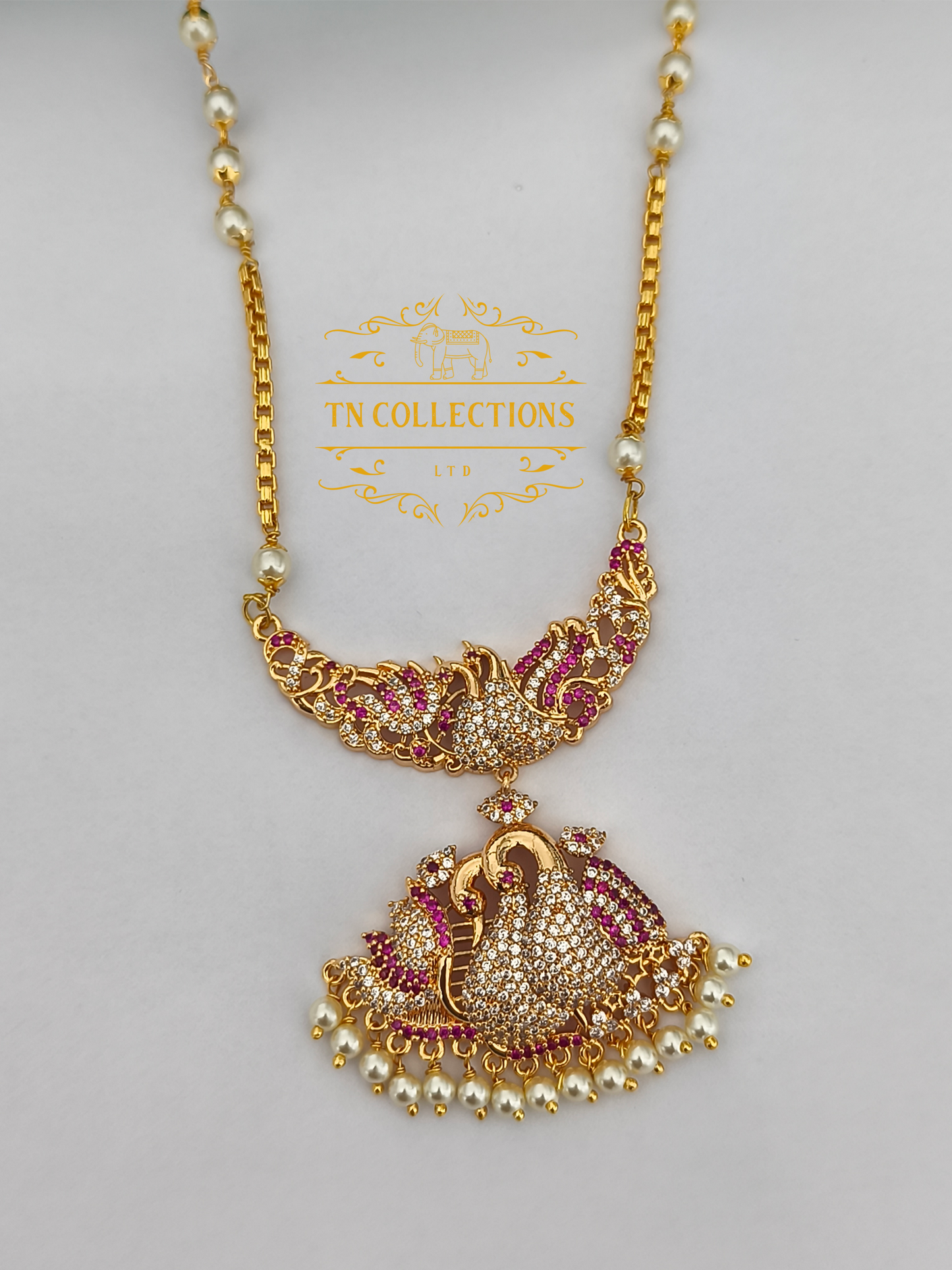 Micro Gold-Plated Traditional Pathakkam (Ruby & White stones)