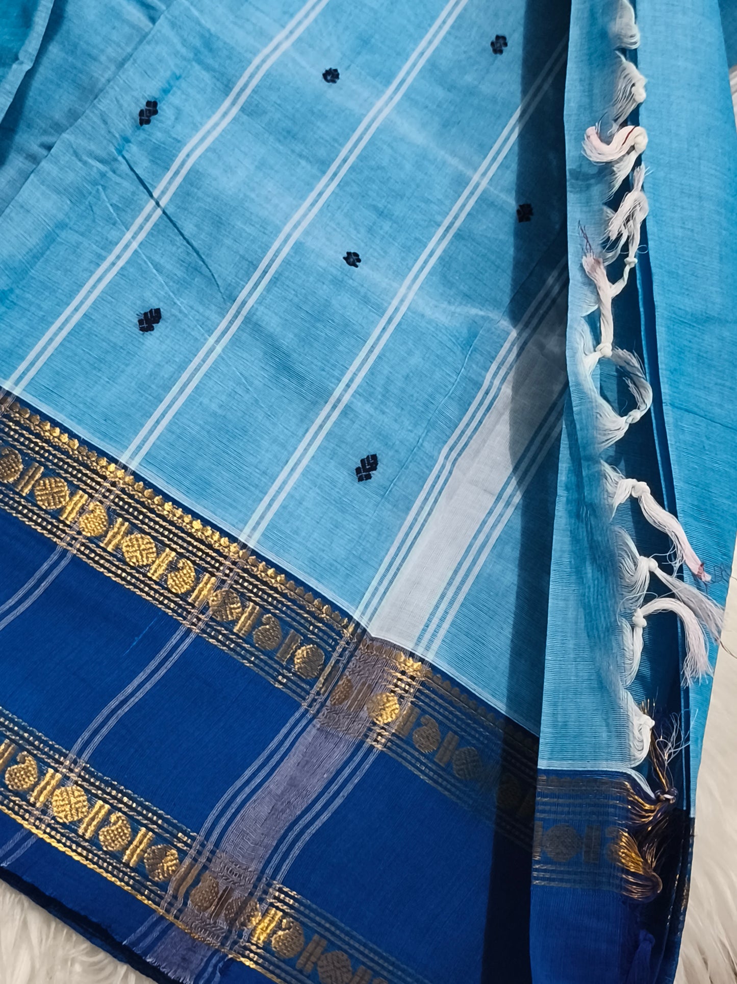 Pure Kanchi Cotton Saree (Blue)