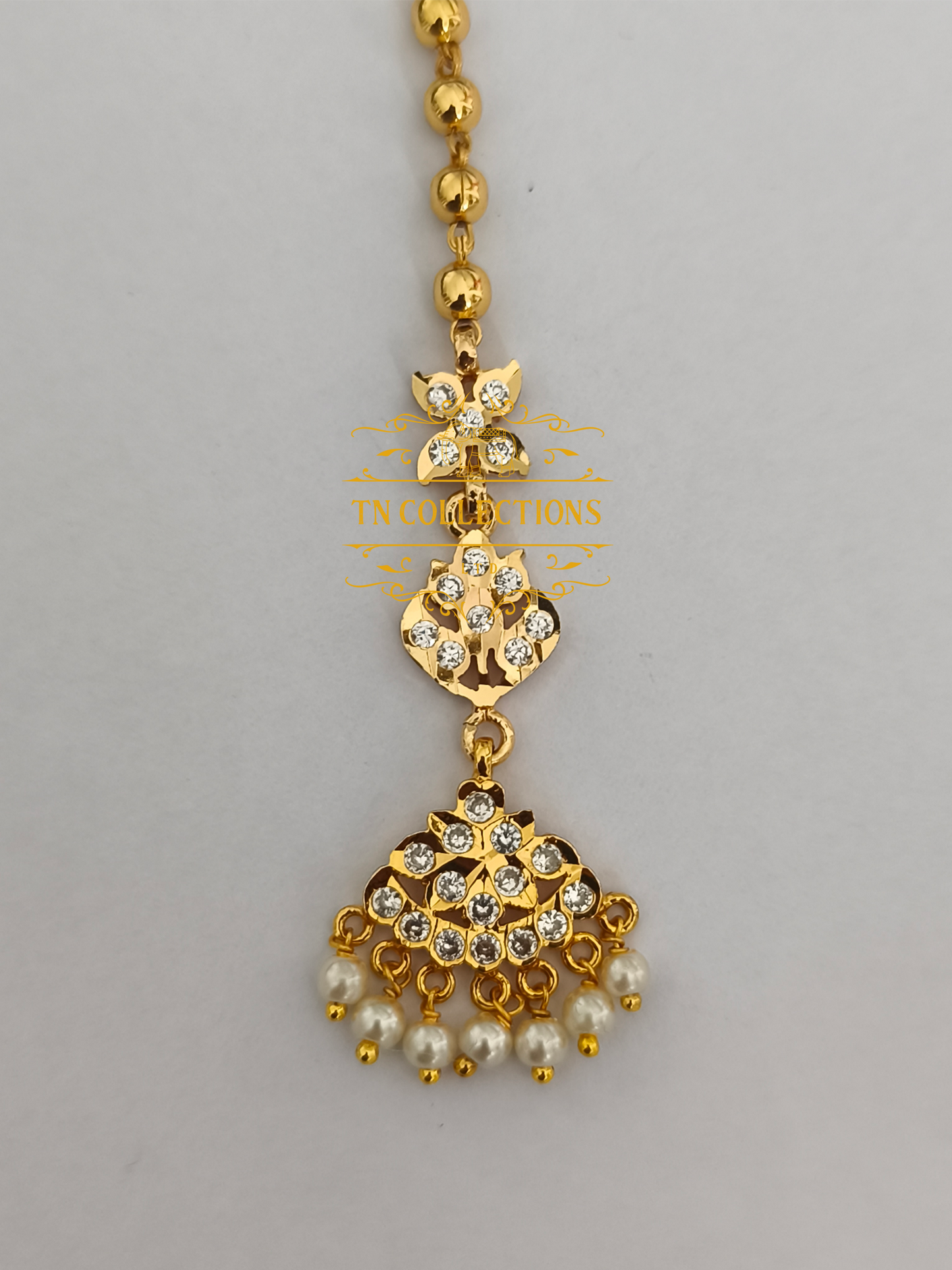 Micro Gold-Plated Tikka with Pearls (Full white stones)