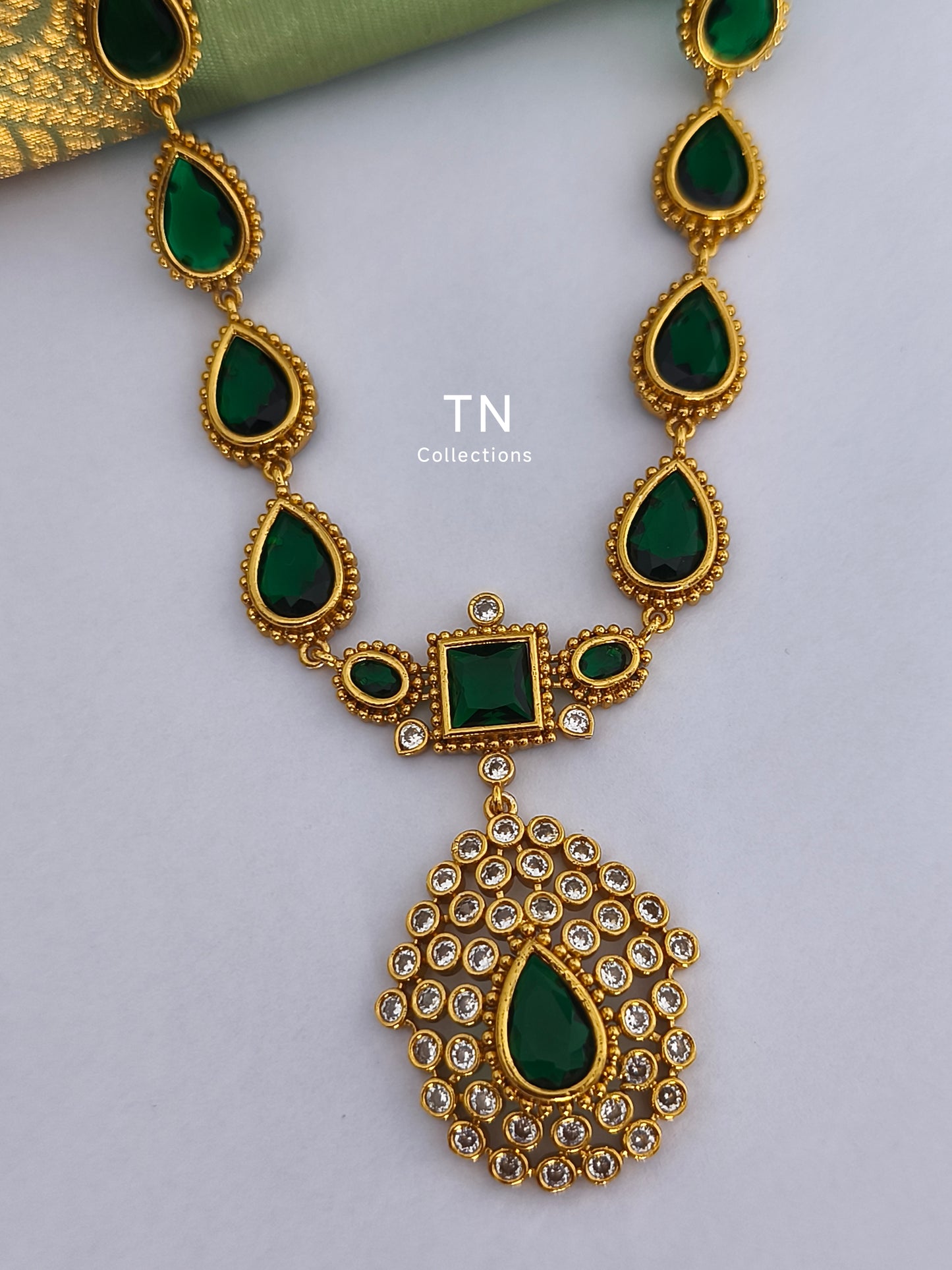 Premium Polish Green Long Haaram with earrings