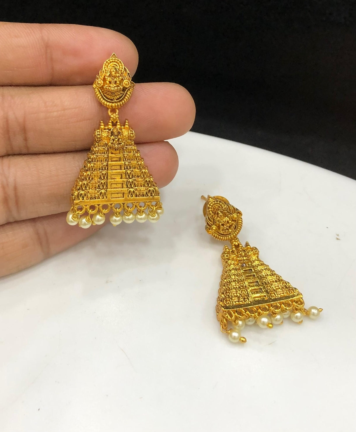 Antique Polish Brass metal kopuram Earrings