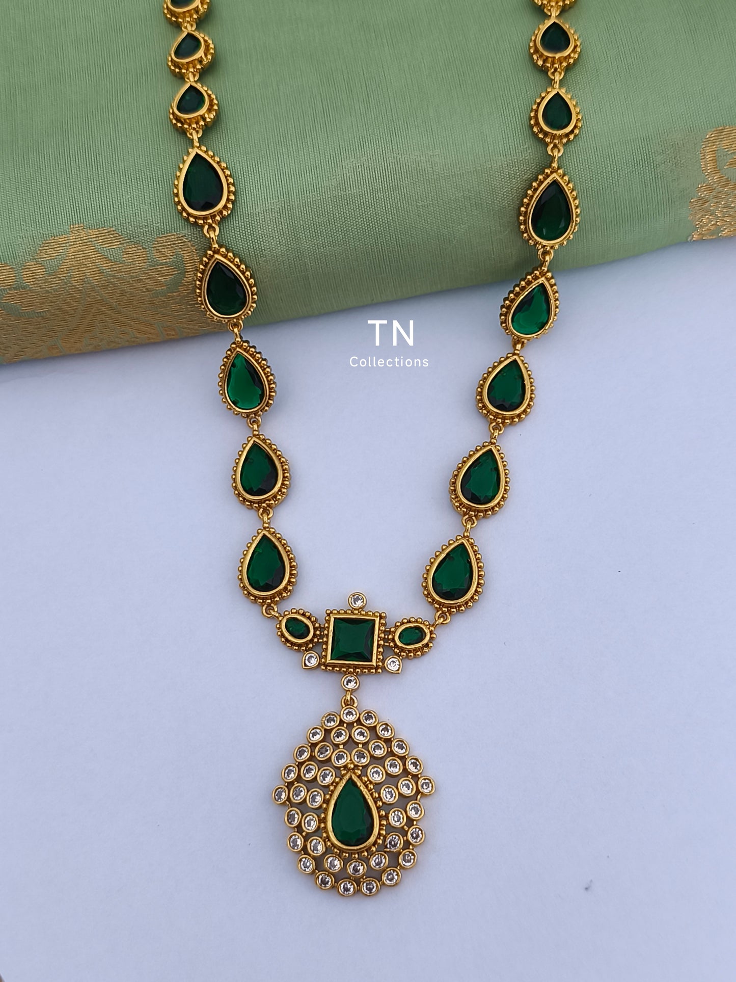 Premium Polish Green Long Haaram with earrings