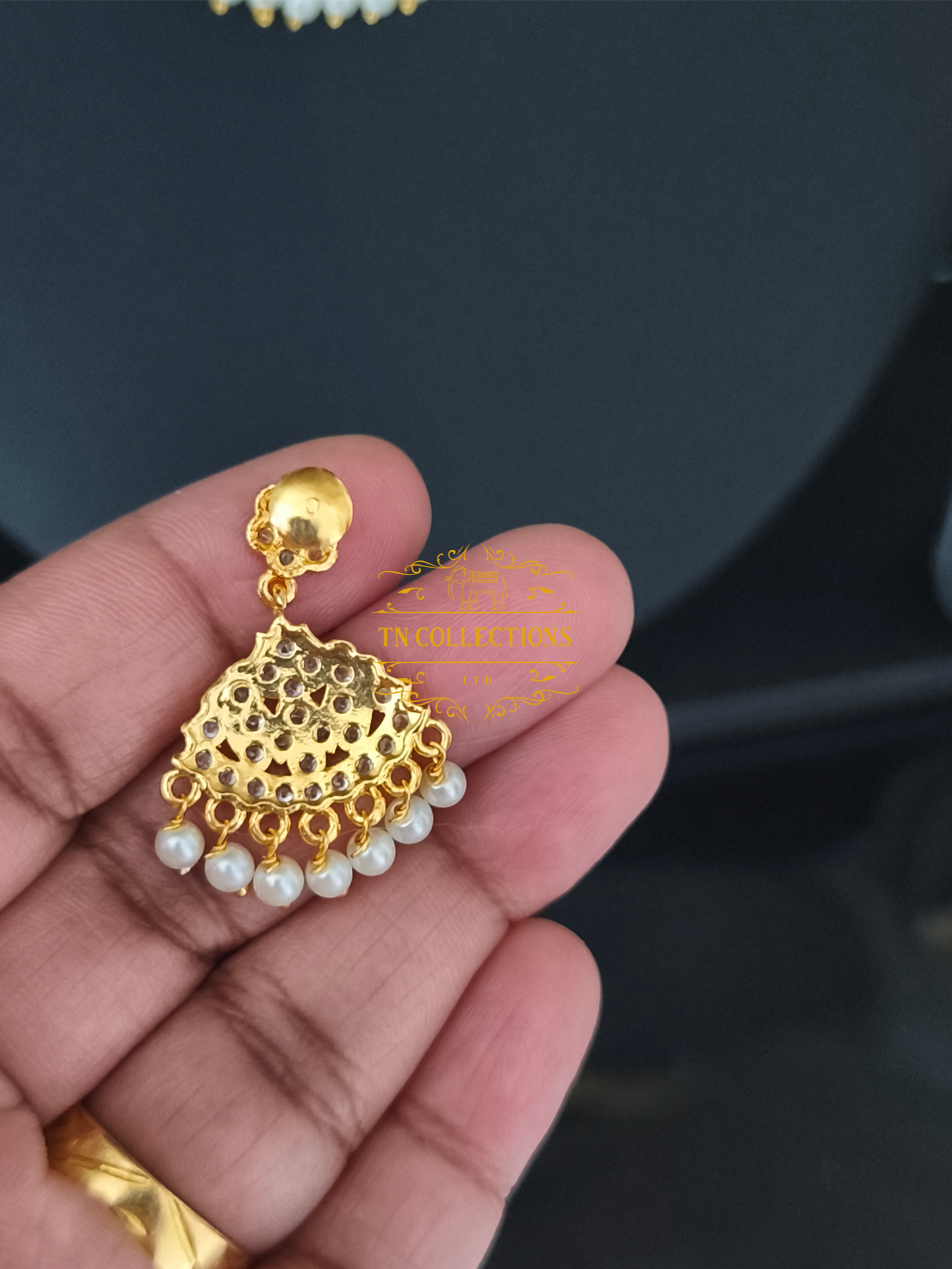 Micro Gold Plated Traditional Attiyal with earrings (Full White stones)