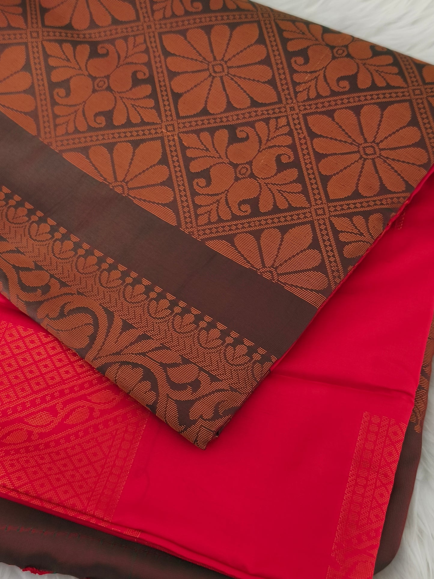 Red Kanchi Soft Silk Saree with contrast blouse
