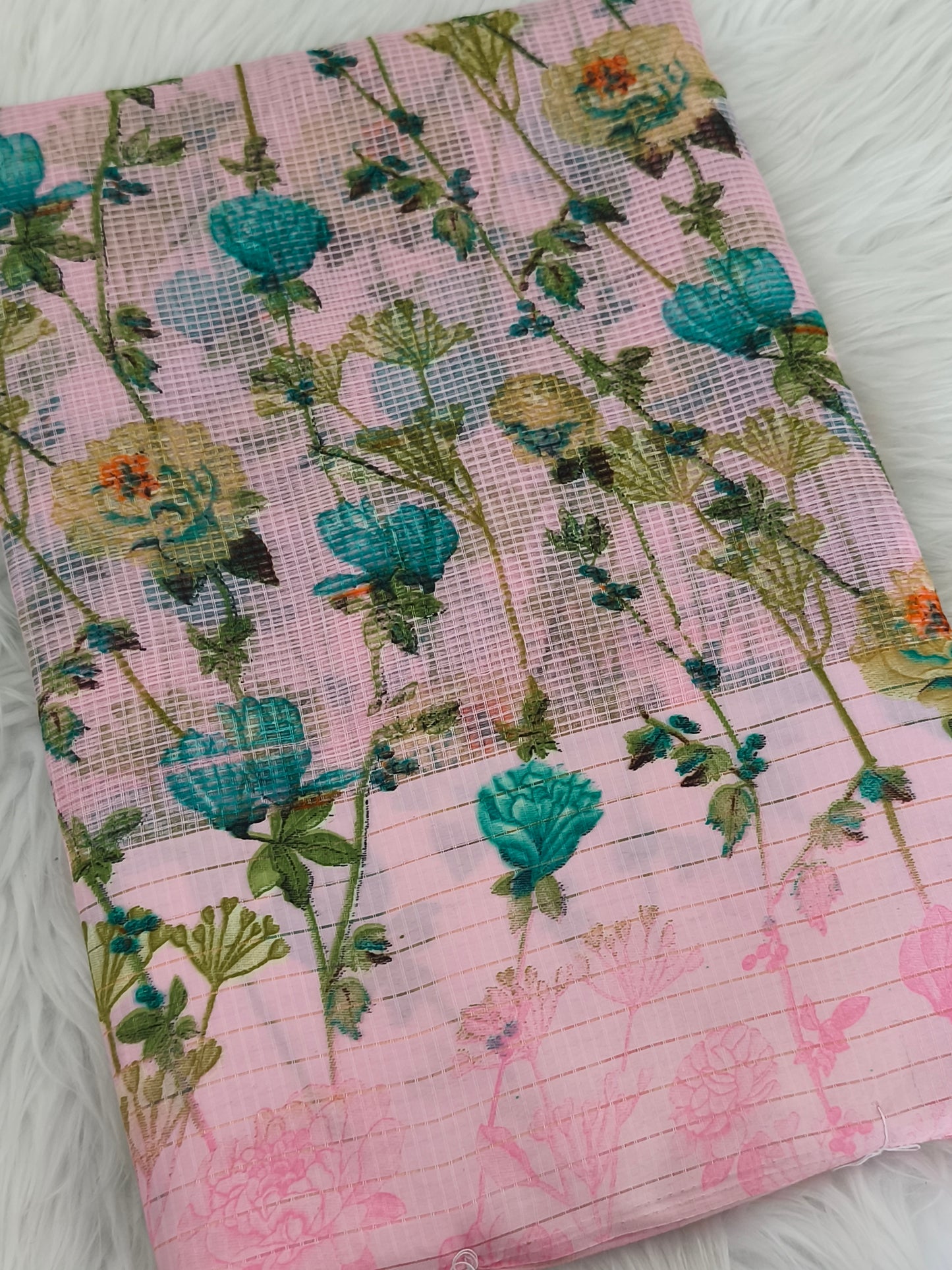 Floral Check Linen cotton saree