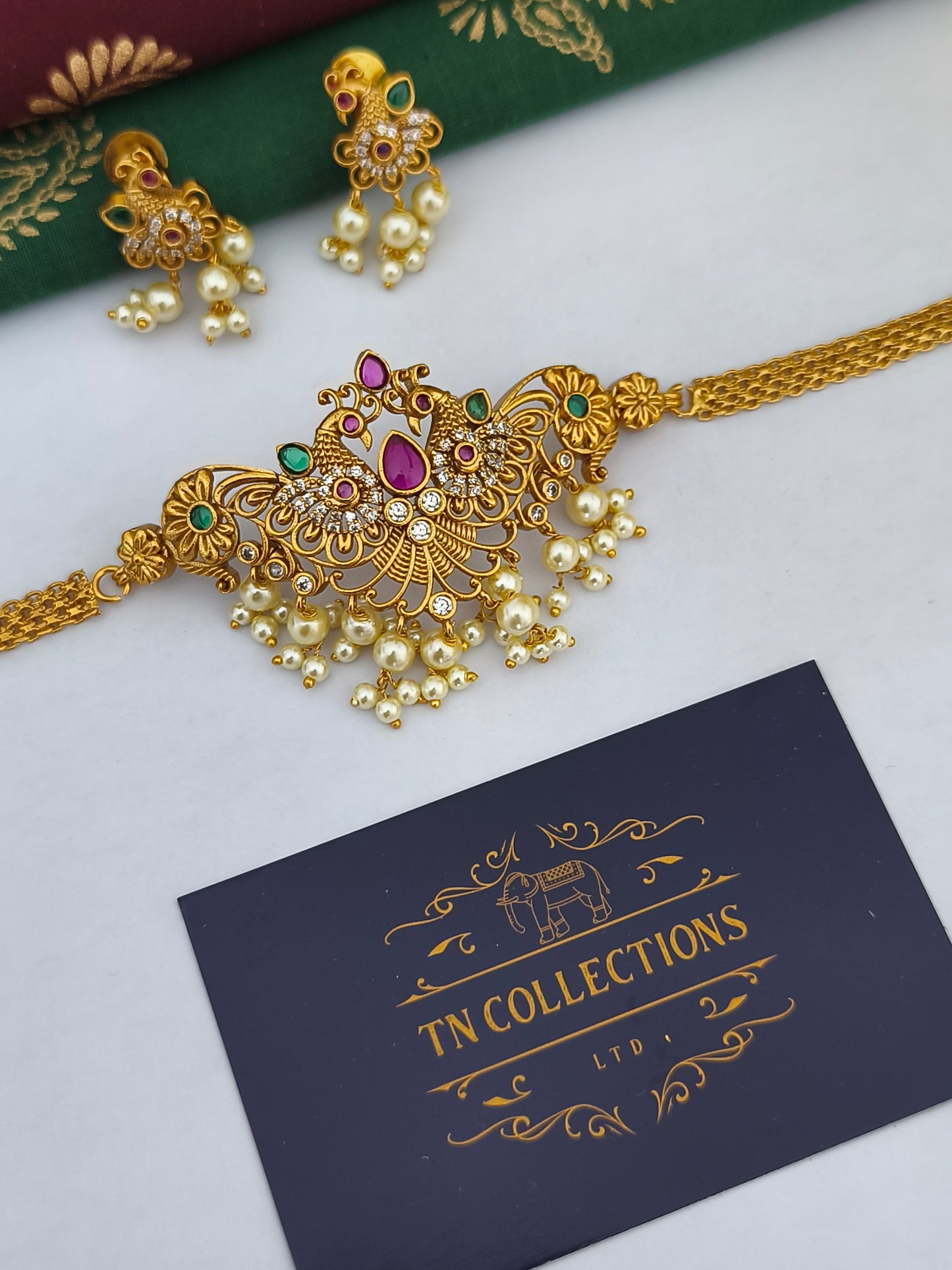Peacock choker necklace set