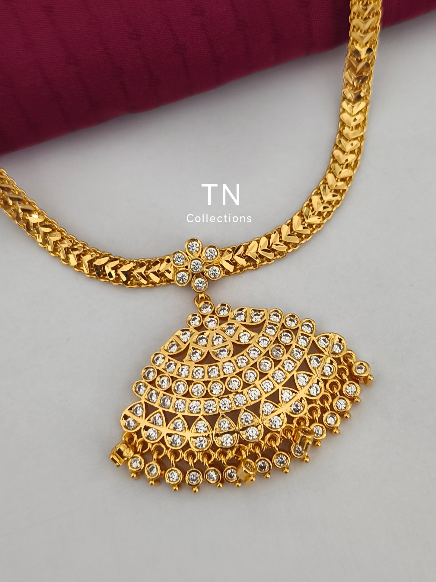 Micro gold plated Traditional Attiyal Full white stones