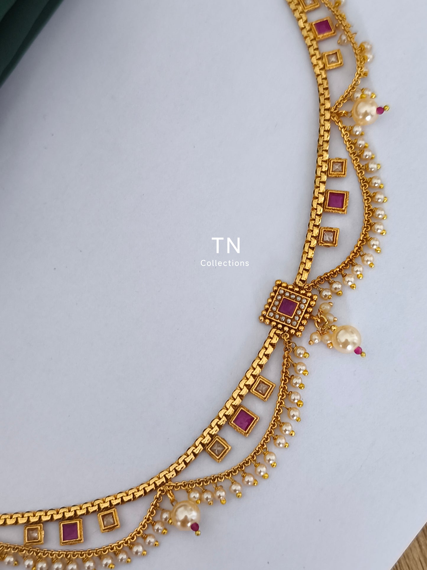 Antique Polish Hip Chain (Ruby & white stones)