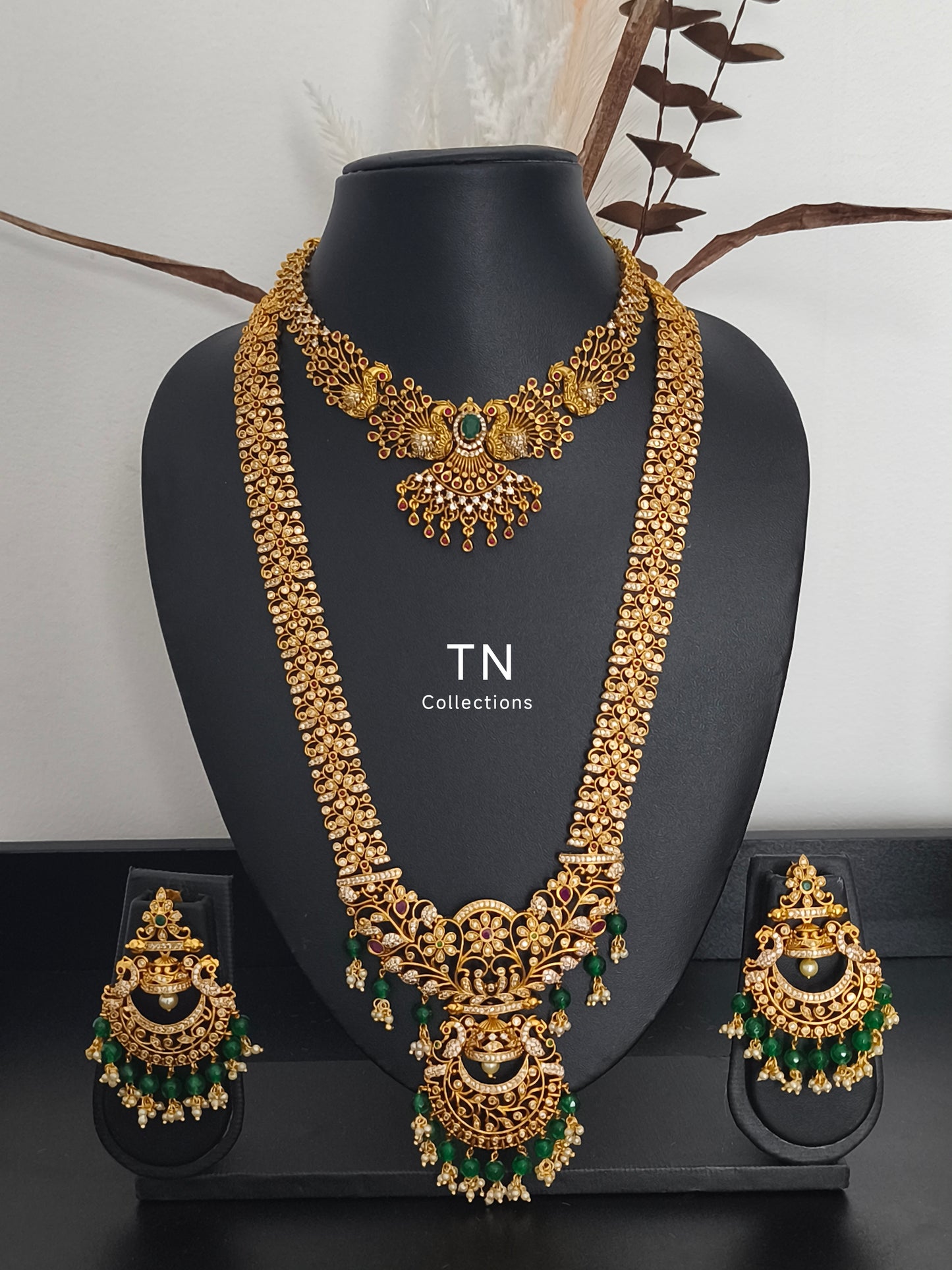 Peacock Design Matte Finish Semi Bridal Set