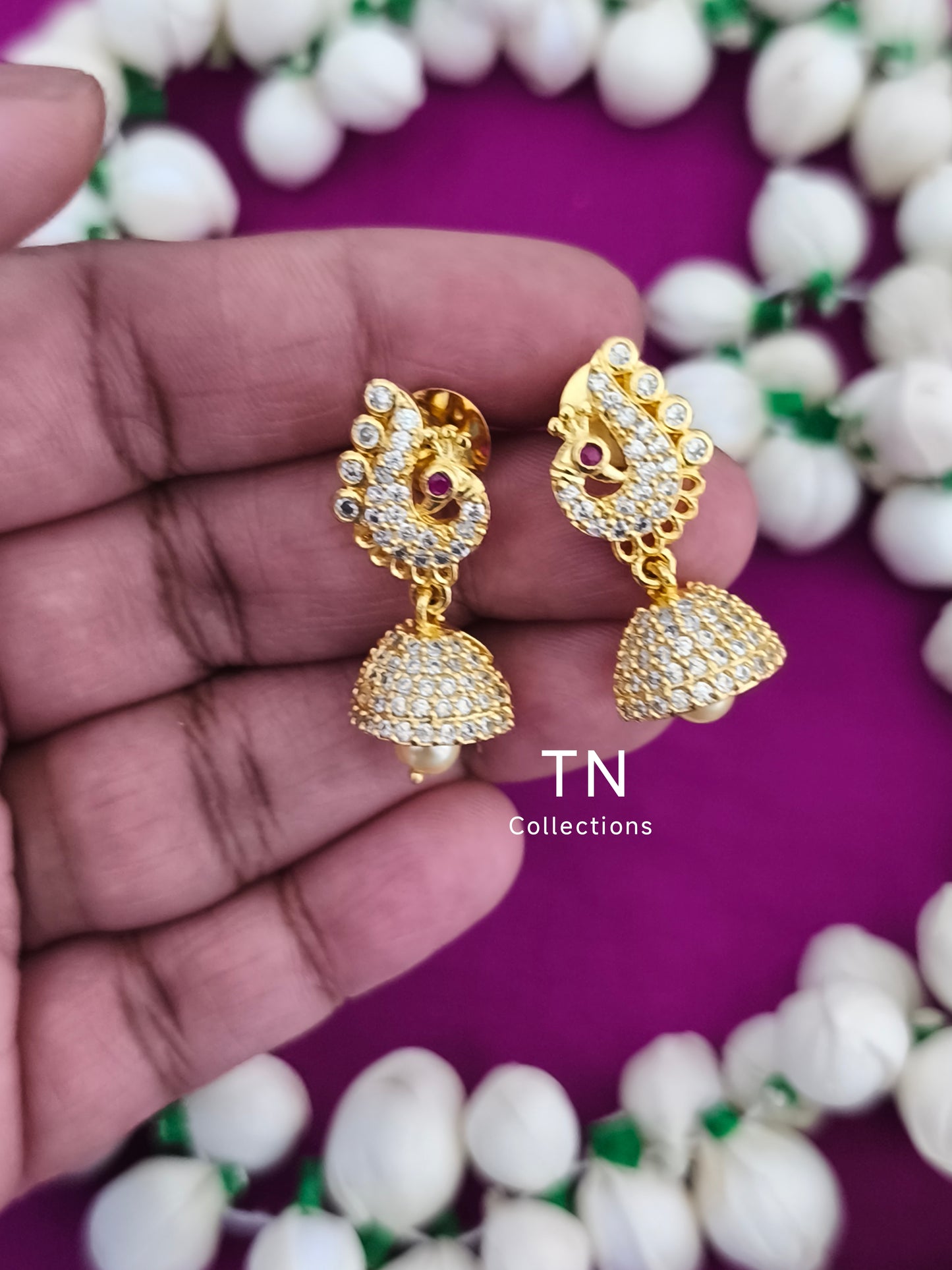 AD Gold Finish Kids Peacock Design Earrings