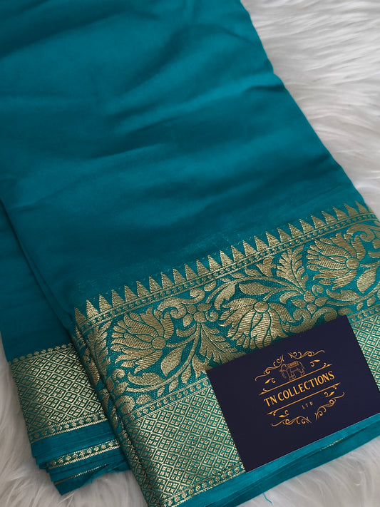 Peacock green Light Green soft Chiffon Saree