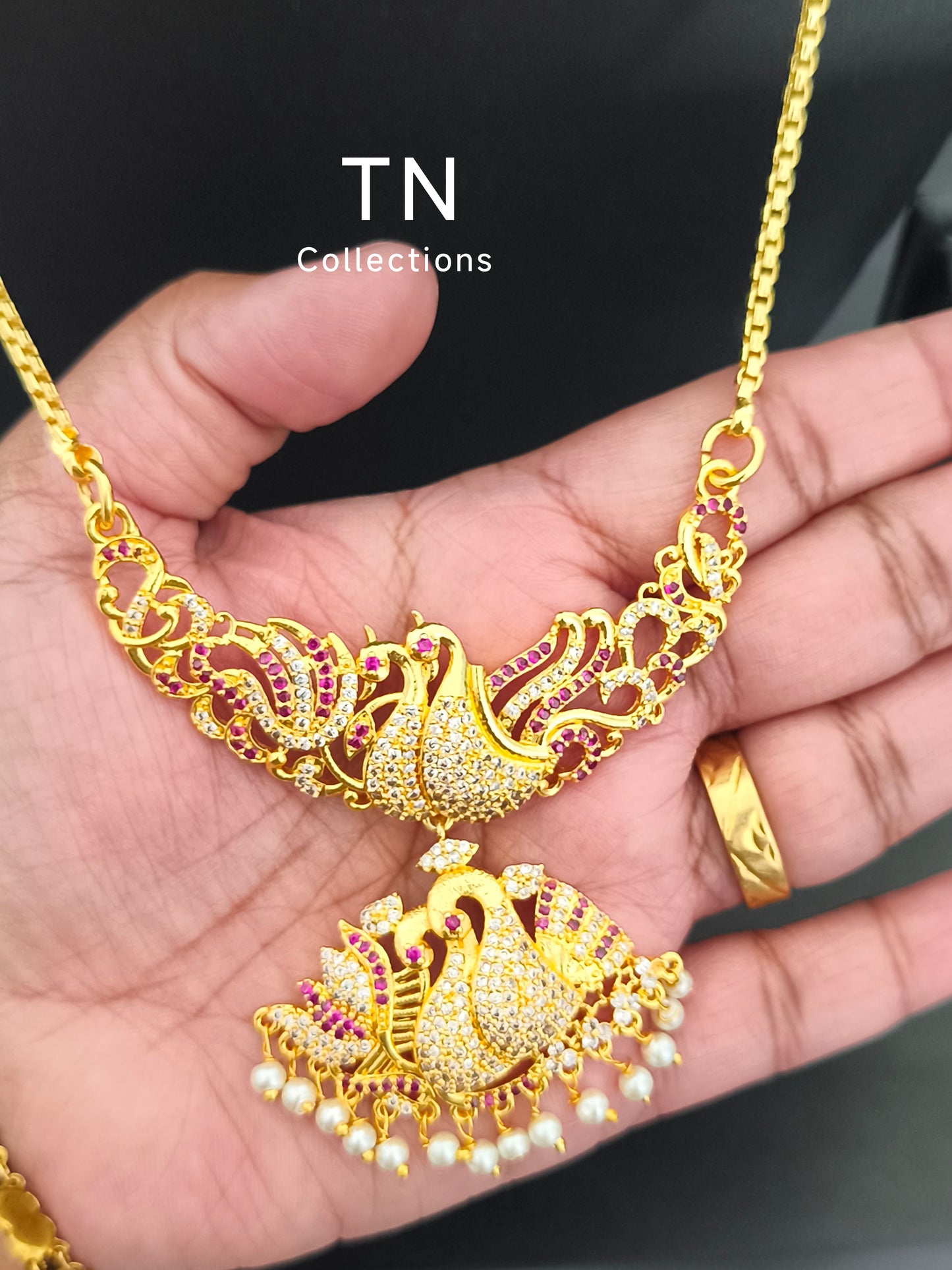 Traditional Micro gold plated Pathakkam with Single layer Pearl Chain