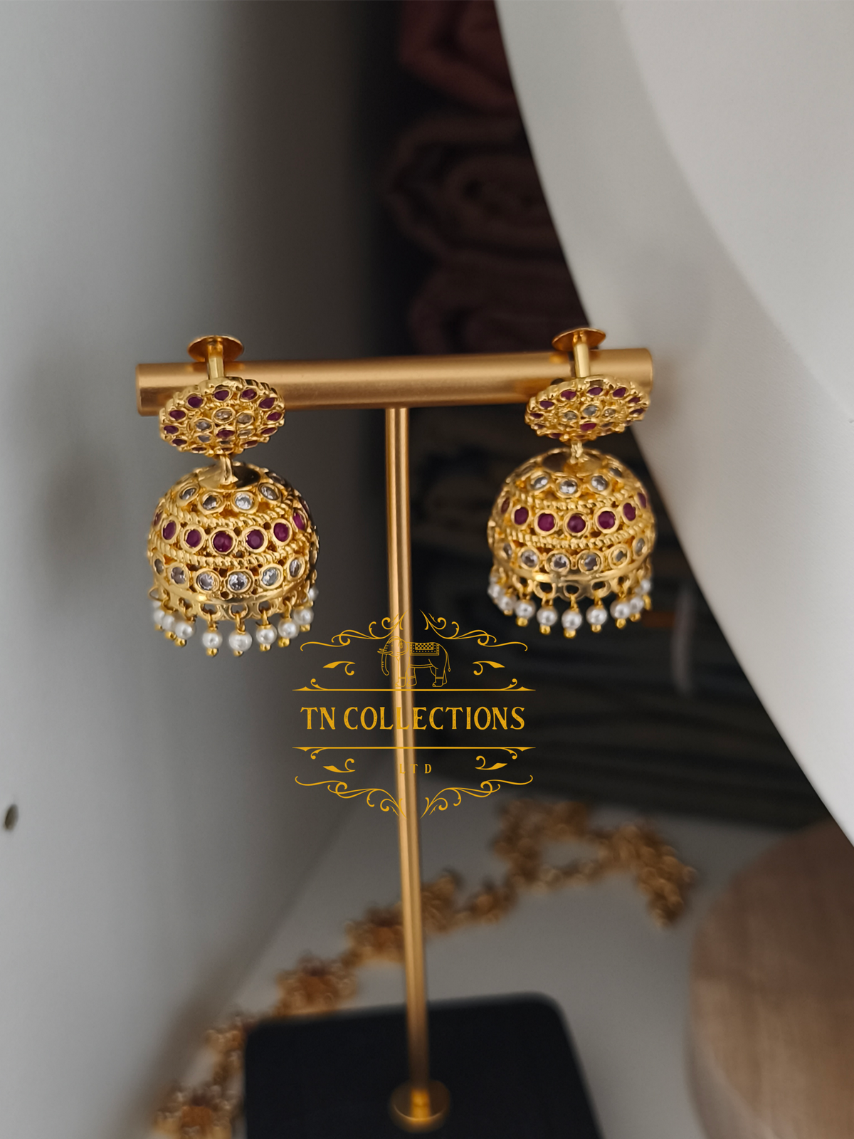 Micro Gold-Plated Trendy Semi Bridal Set (Ruby & White Stones)