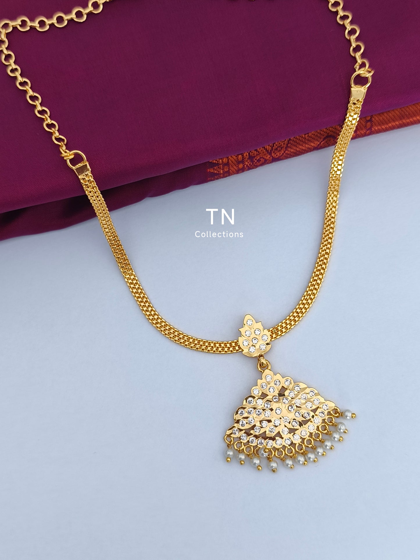 Traditional Impon Micro gold plated Attiyal/ Attigai with pearls hanging