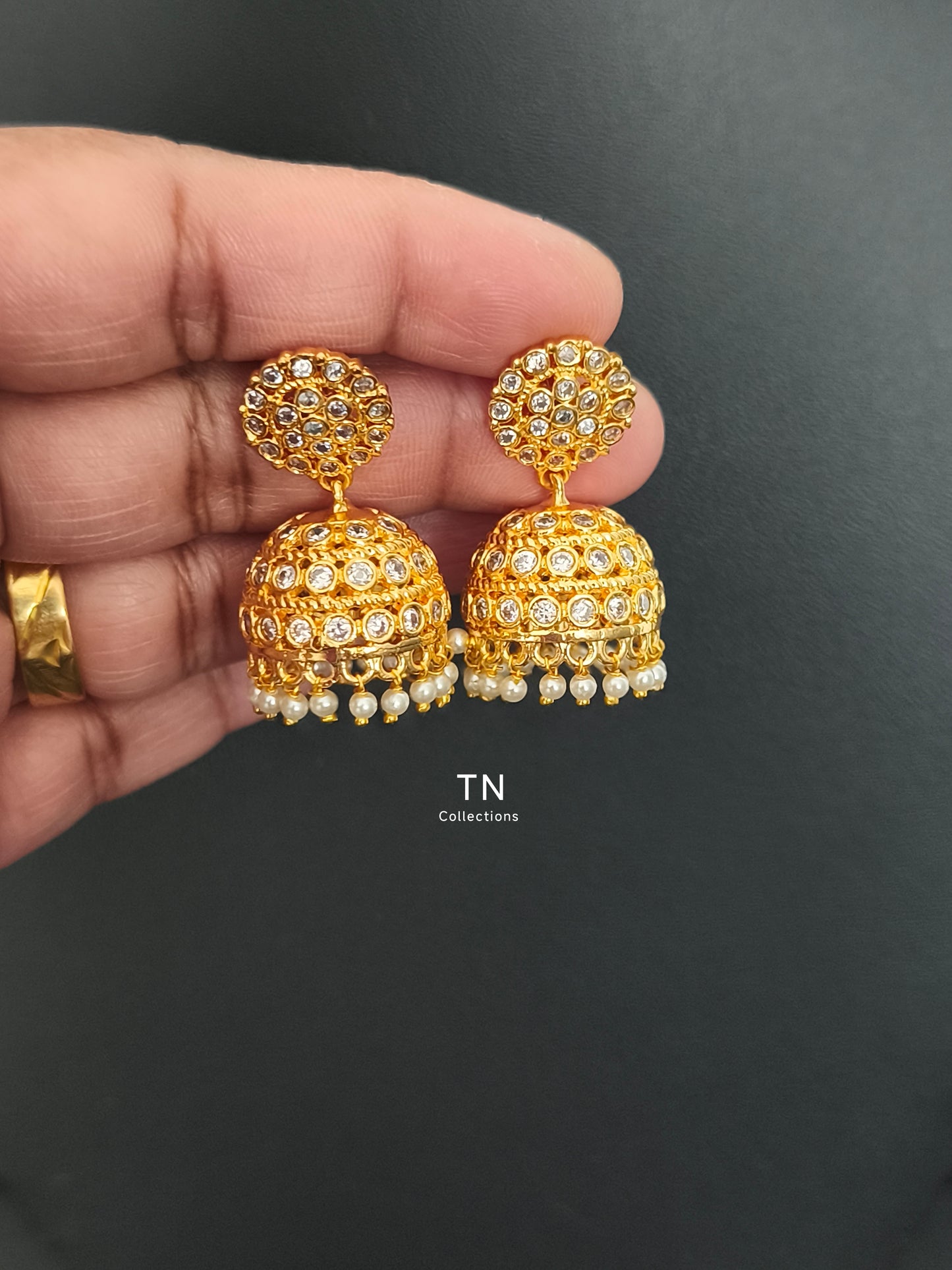 Micro gold plated Traditional Earrings (Full White stones and pearls)