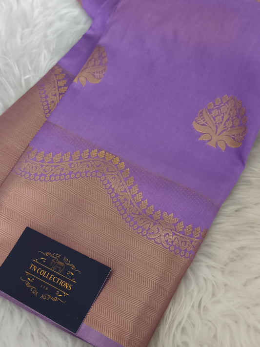 Lavender colour Kanchi embossed soft silk saree