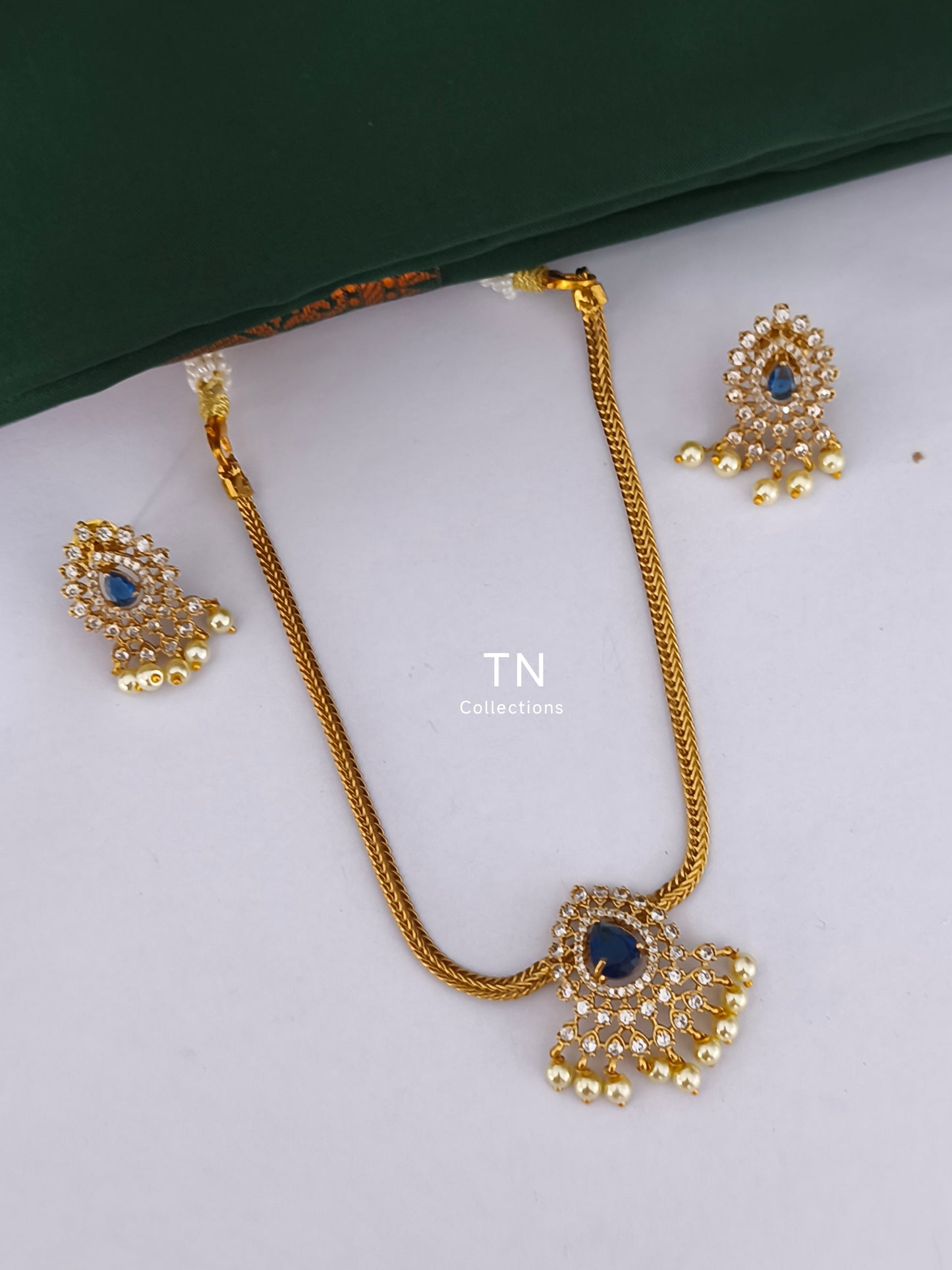 Antique Polish Simple Necklace set (Blue)