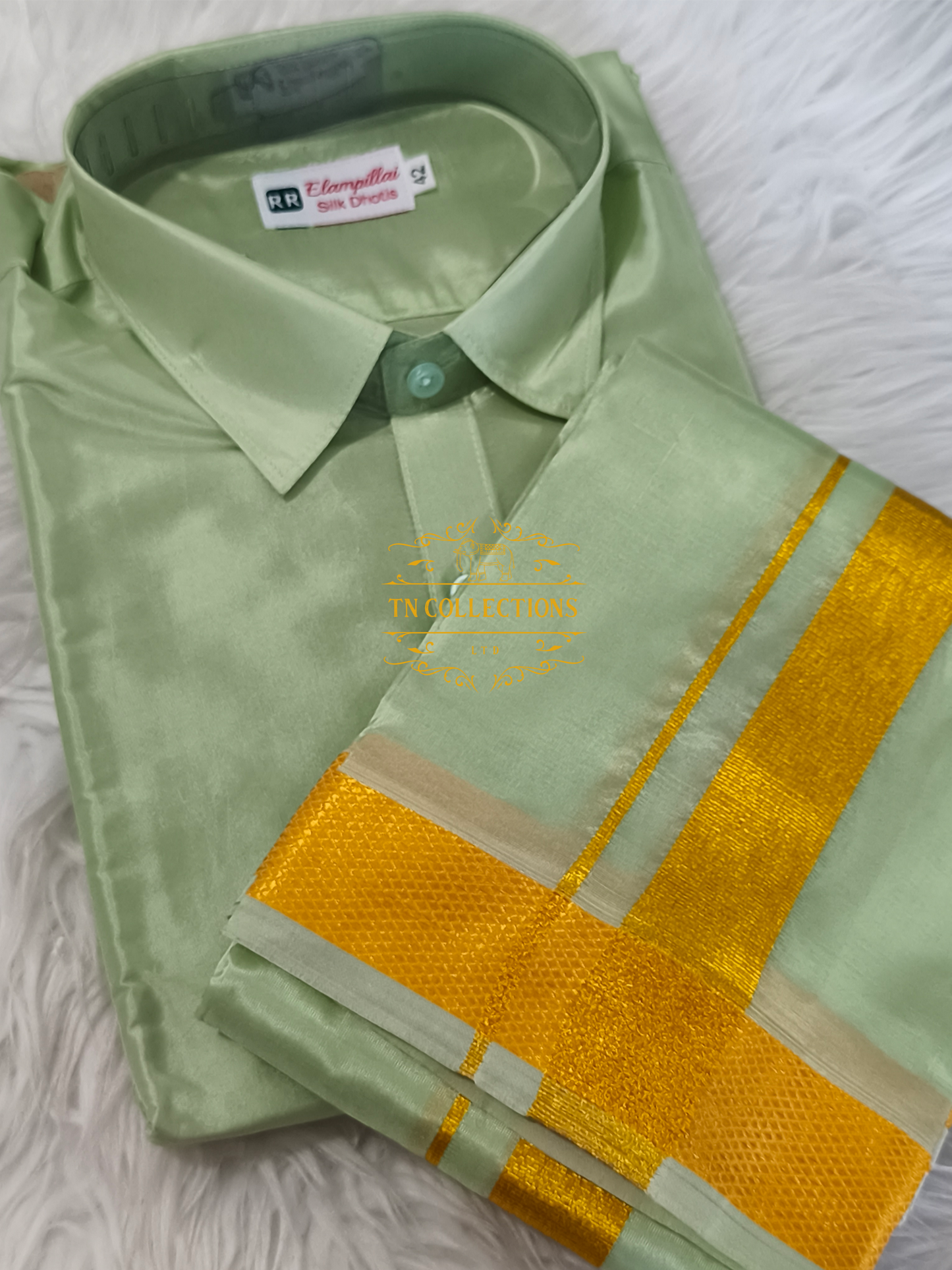 Men's Pastel Green Veshti Shirt set