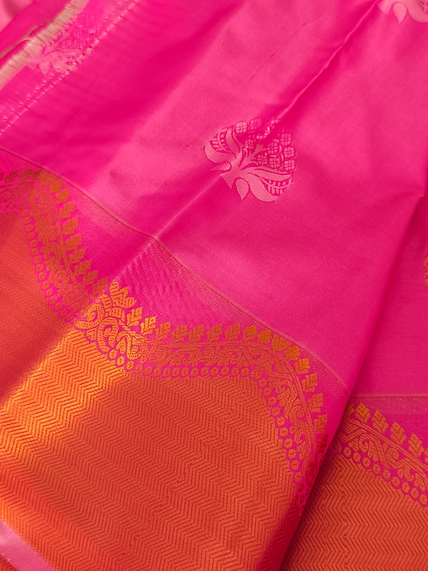 Pink Kanchi embossed soft silk saree