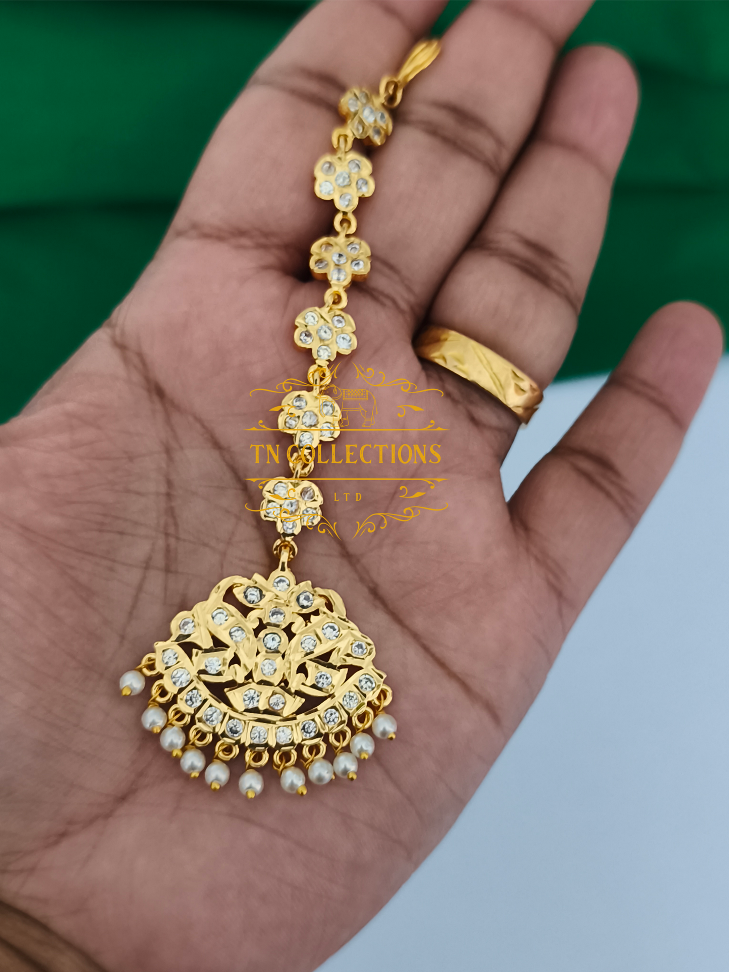 Micro Gold Finish Traditional Tikka (Full white stones)