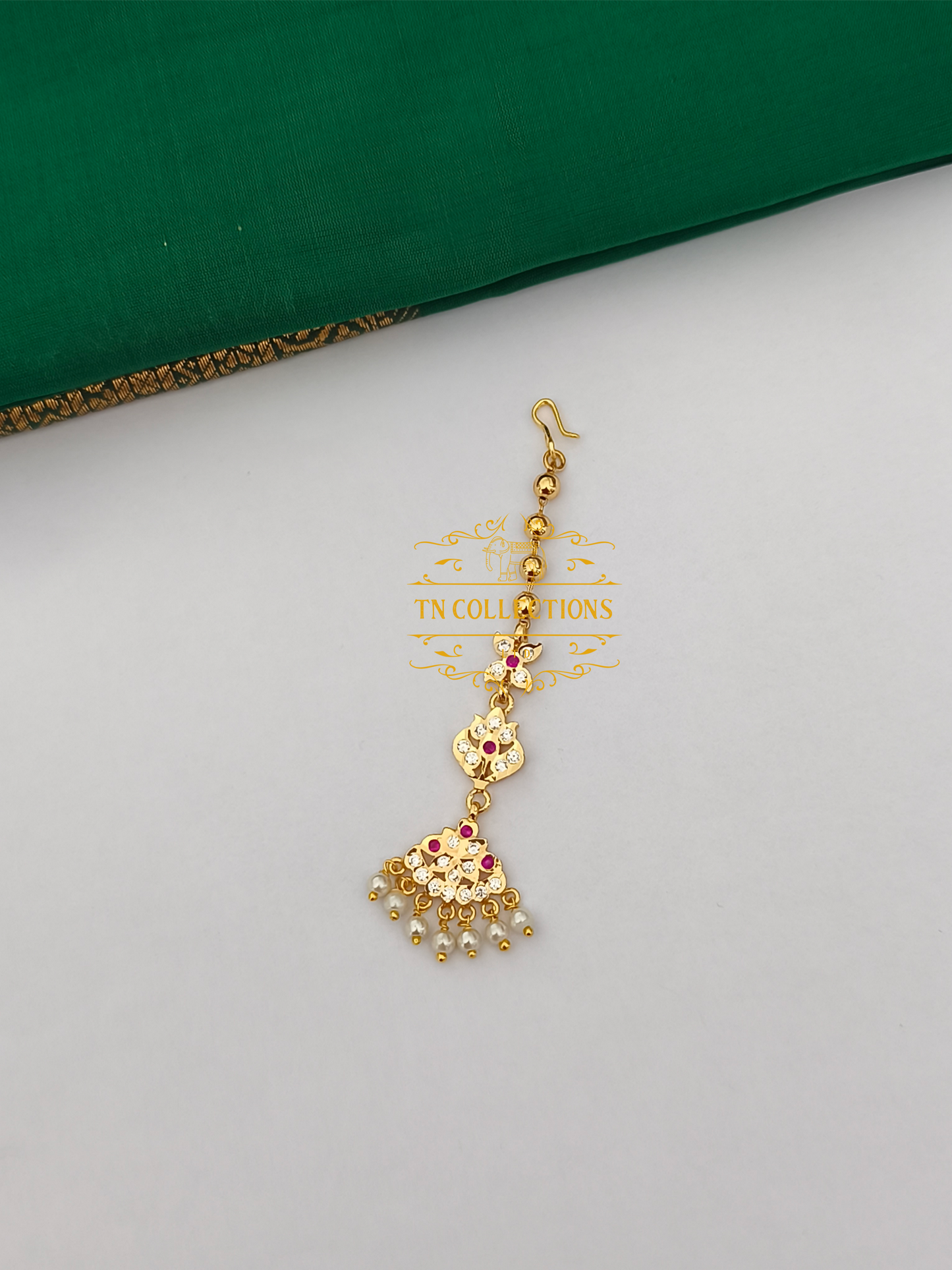 Micro Gold-Plated Tikka with Pearls (Ruby & White stones)