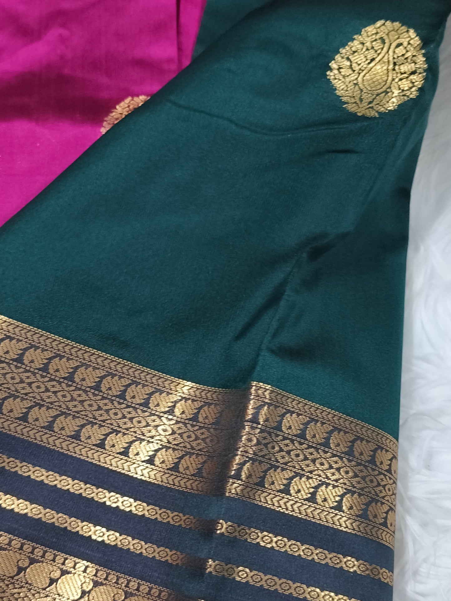 Luxury Semi Soft Silk Saree (Dark Green)
