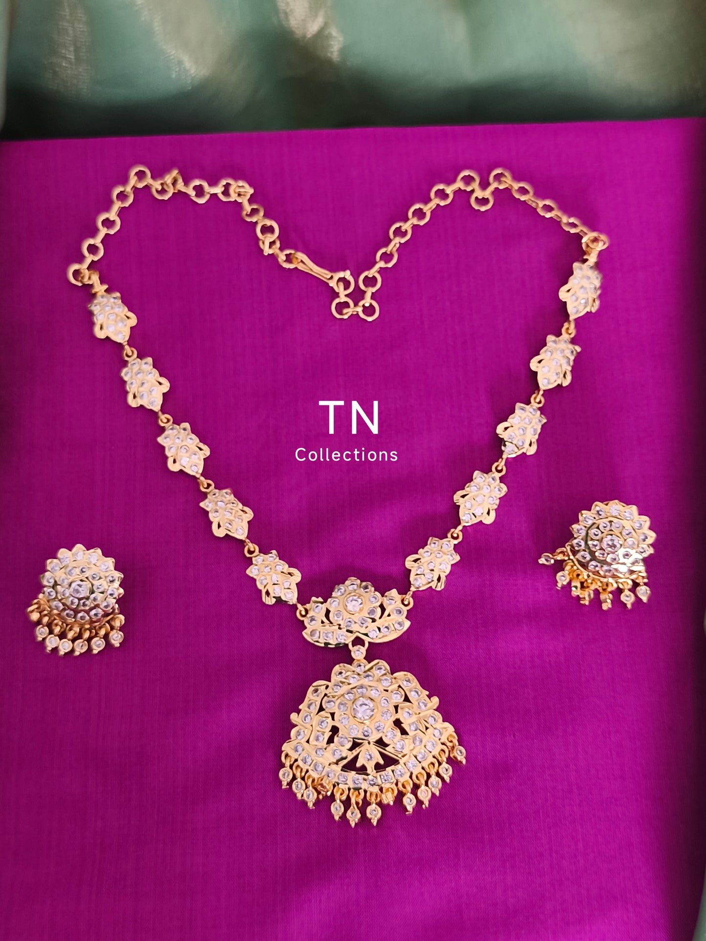 Micro Finish Full white stone Attiyal with earrings