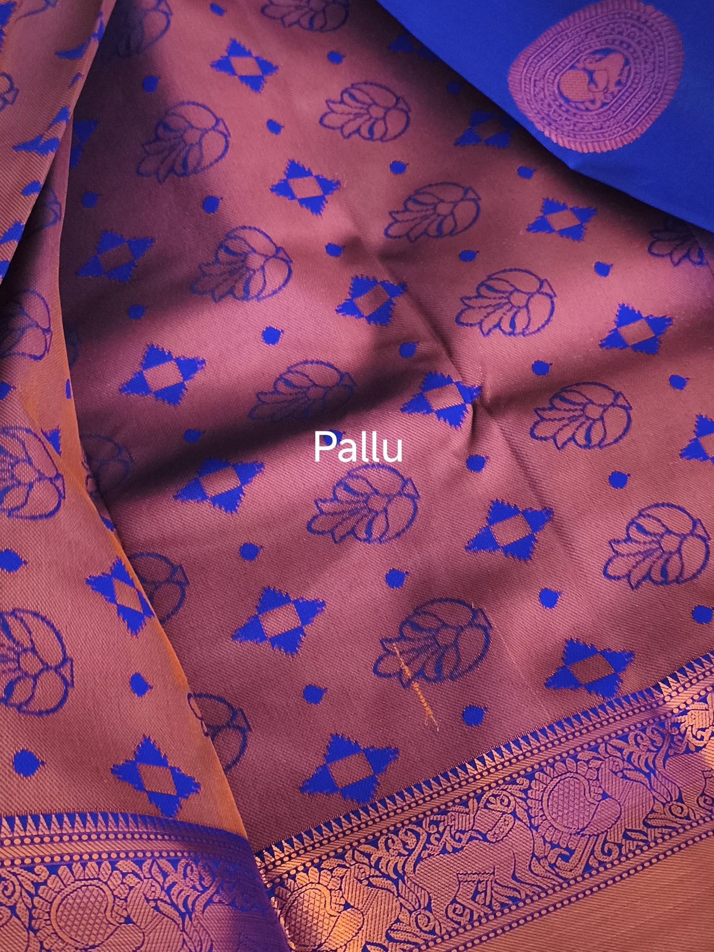 Royal Blue Traditional Kanchi embossed Soft Silk saree