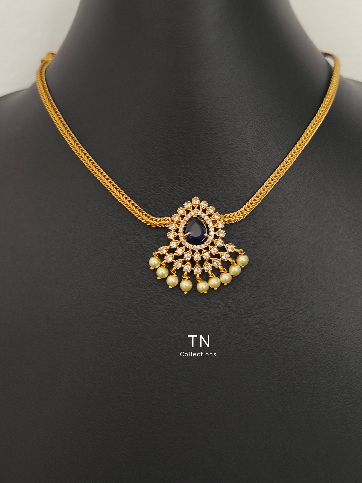 Antique Polish Simple Necklace set (Blue)