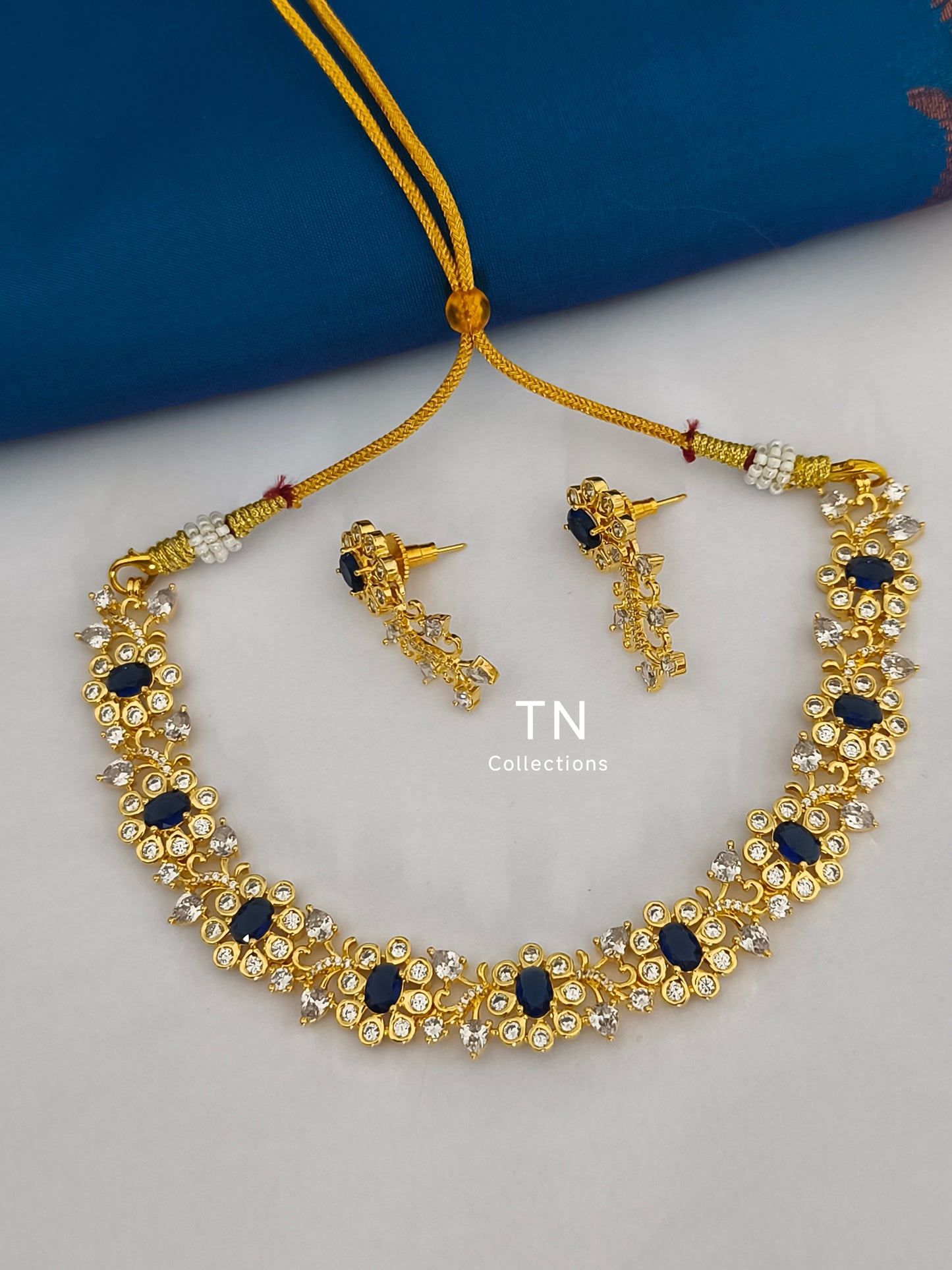 AD Blue stone Choker Necklace with earrings
