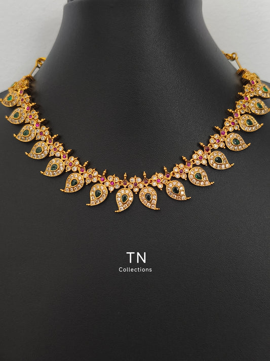 Antique Polish Mango Design Necklace With Earrings