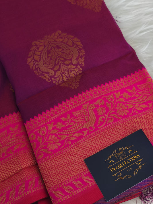 Dual shaded Soft Kanjivaram Silk Saree with contrast blouse and rich pallu Indian women's wear