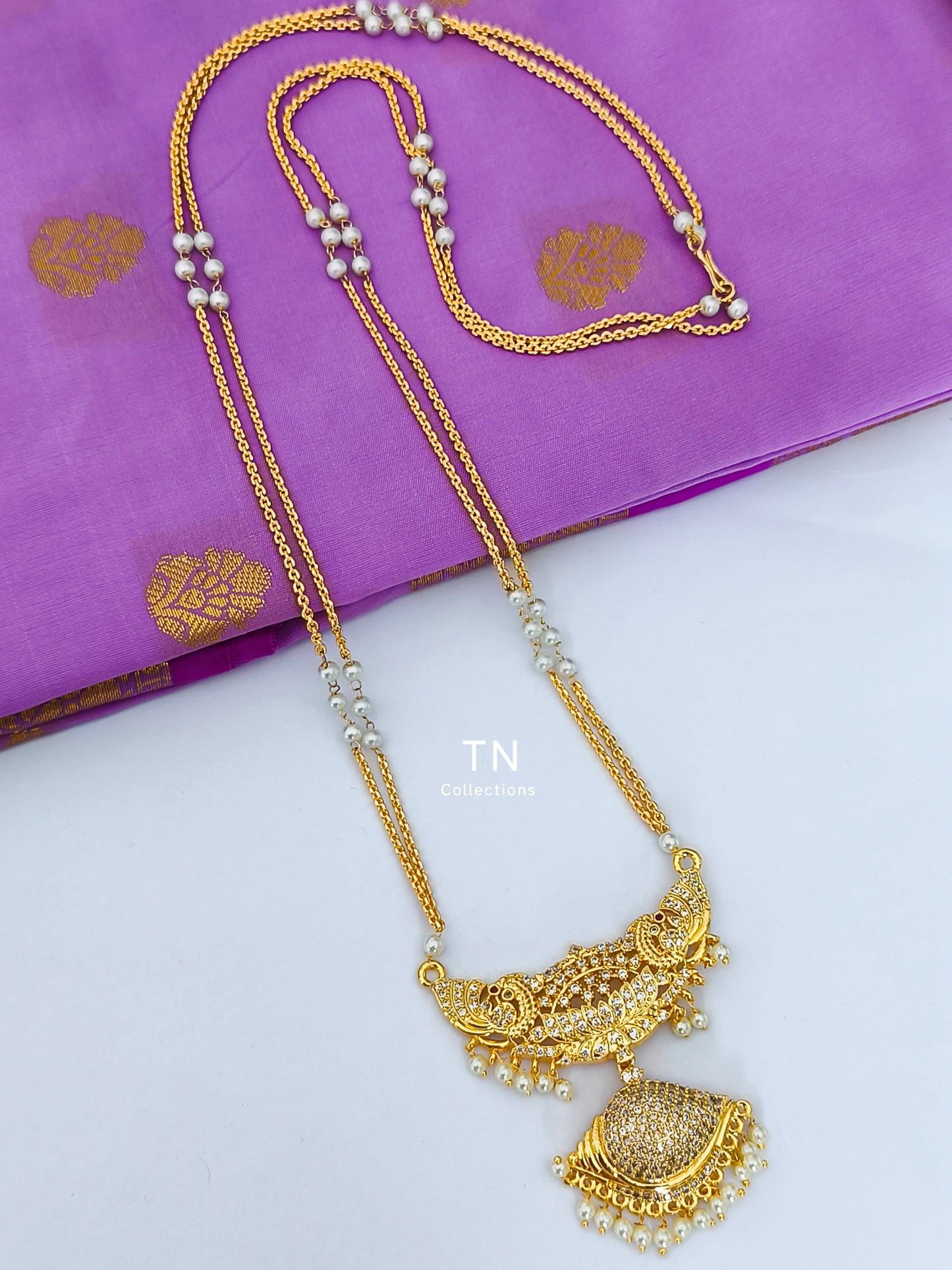 Unique Micro gold plated Pathakkam with pearl chain
