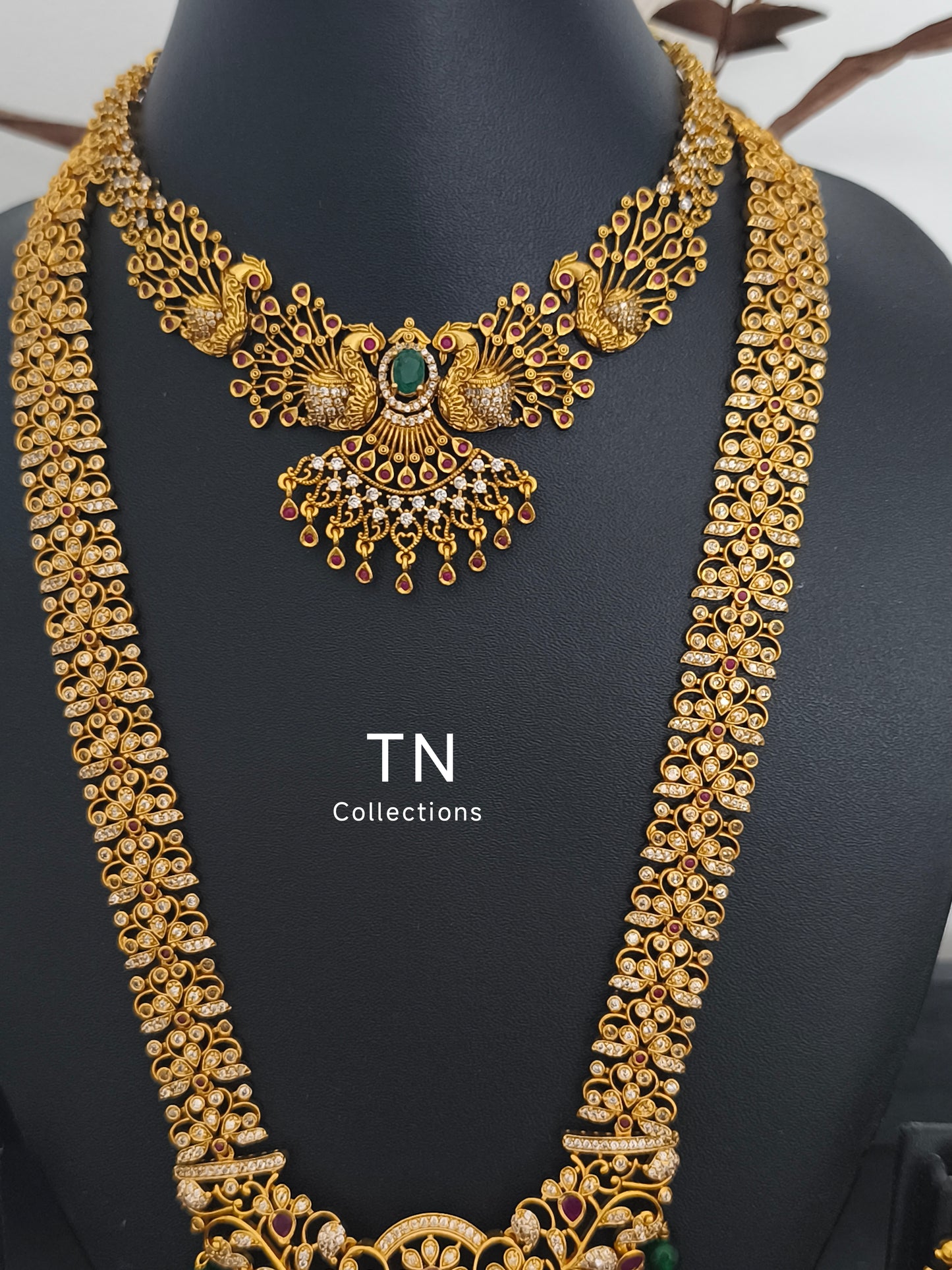 Peacock Design Matte Finish Semi Bridal Set