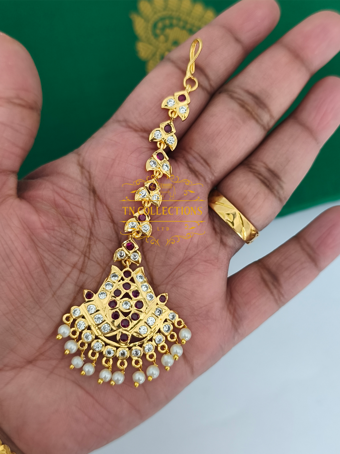 Micro Gold-Plated Tikka (Ruby & white stones)