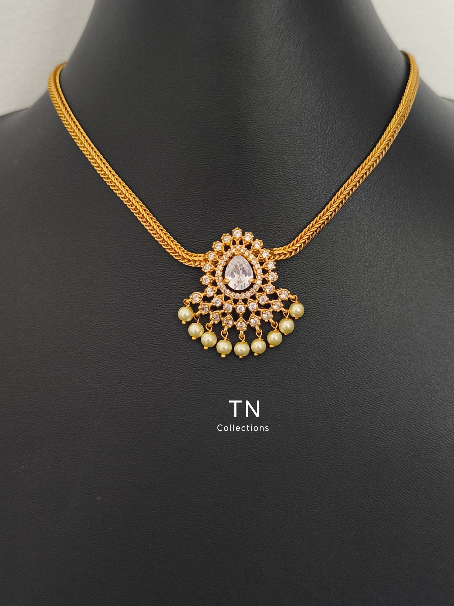 Antique Polish Simple Necklace set (White Stone)