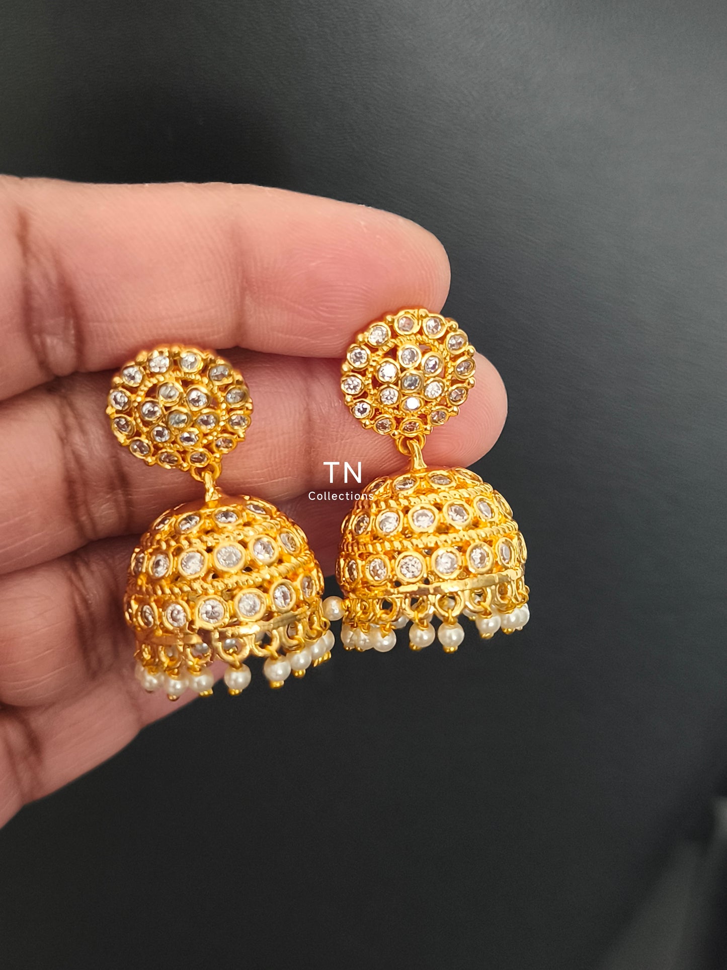 Micro gold plated Traditional Earrings (Full White stones and pearls)