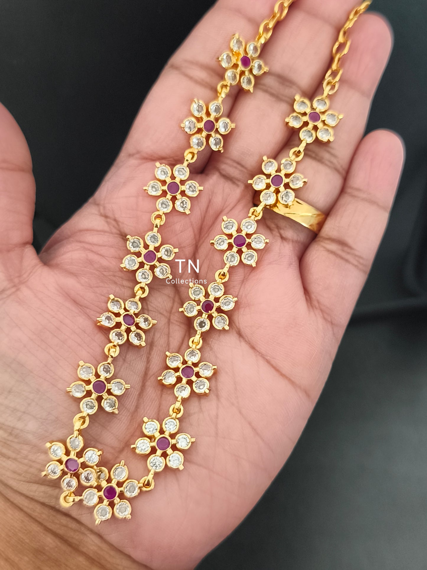 Gold Finish Flower Design Necklace