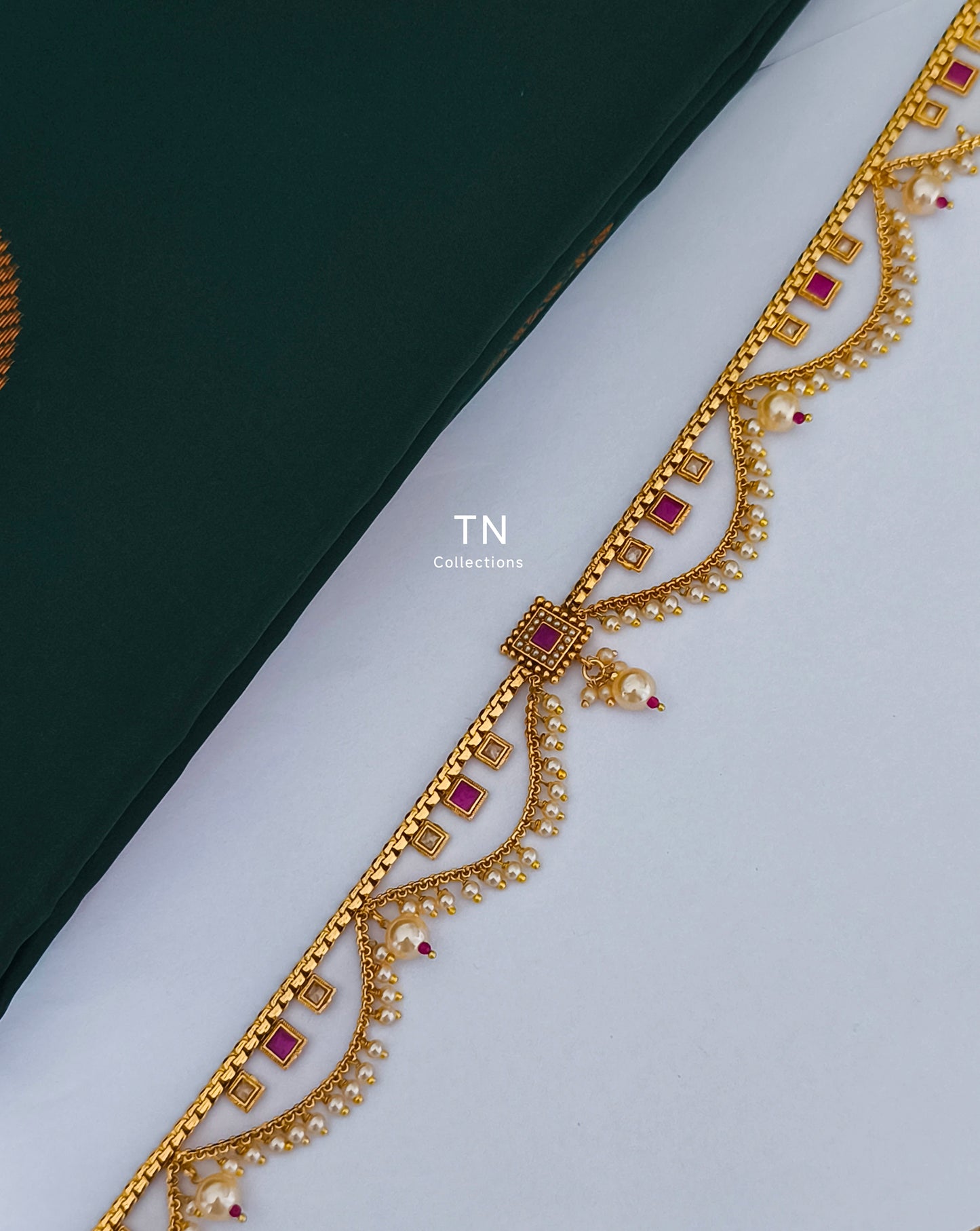 Antique Polish Hip Chain (Ruby & white stones)