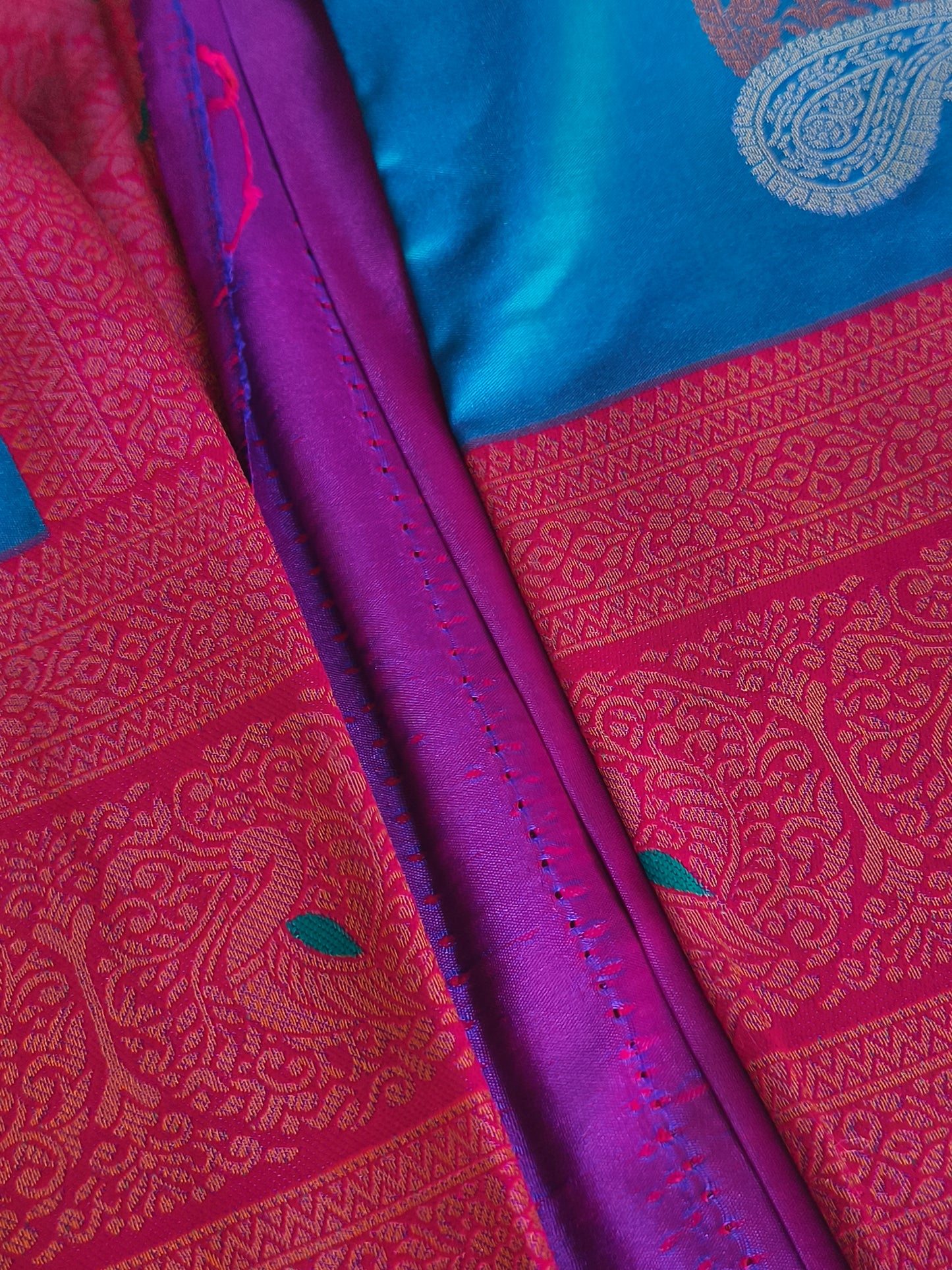 Peacock blue Kanchi Soft Silk Saree with contrast blouse and rich pallu