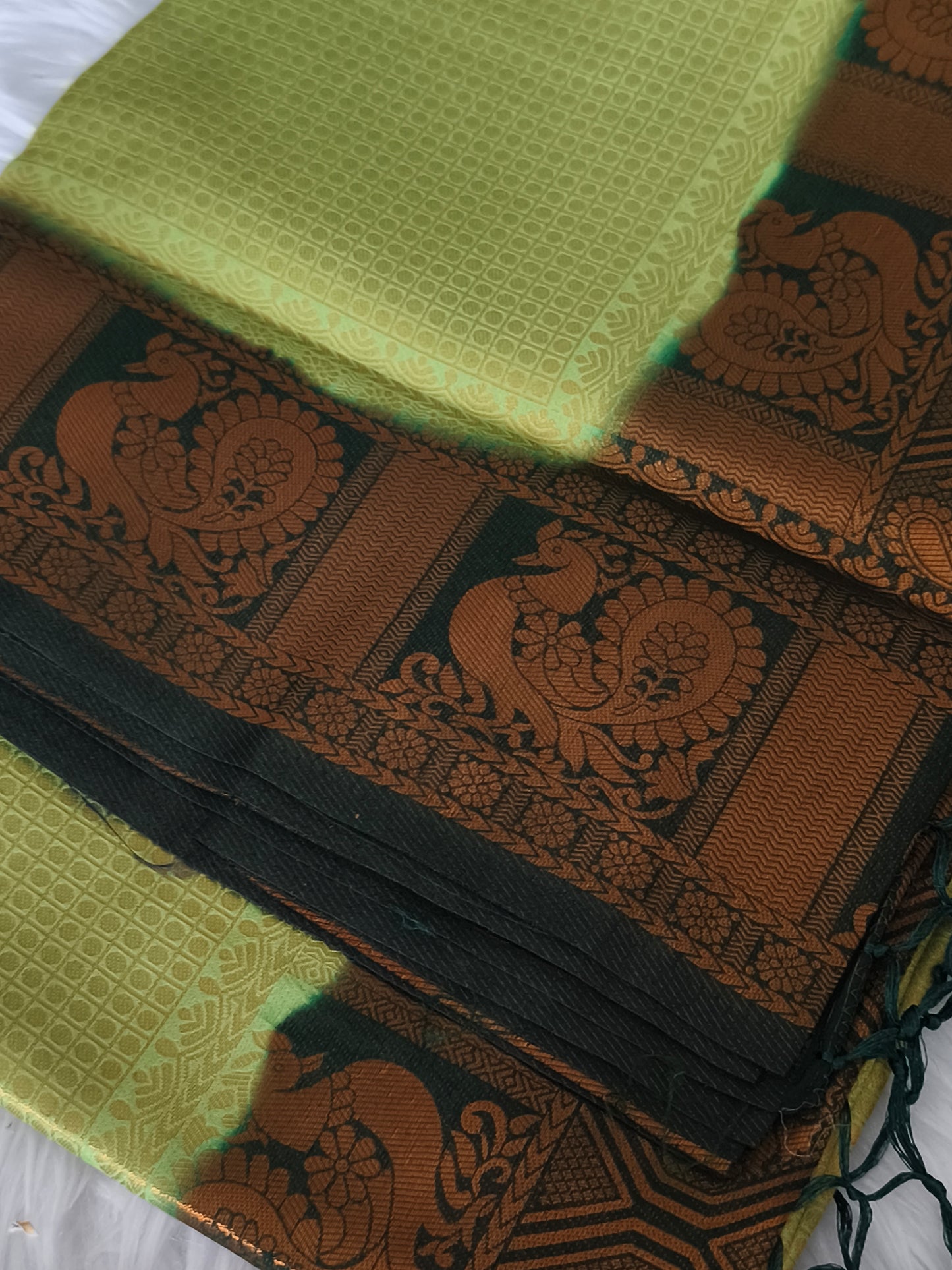 Light Green Soft Kubera pattu saree Grey