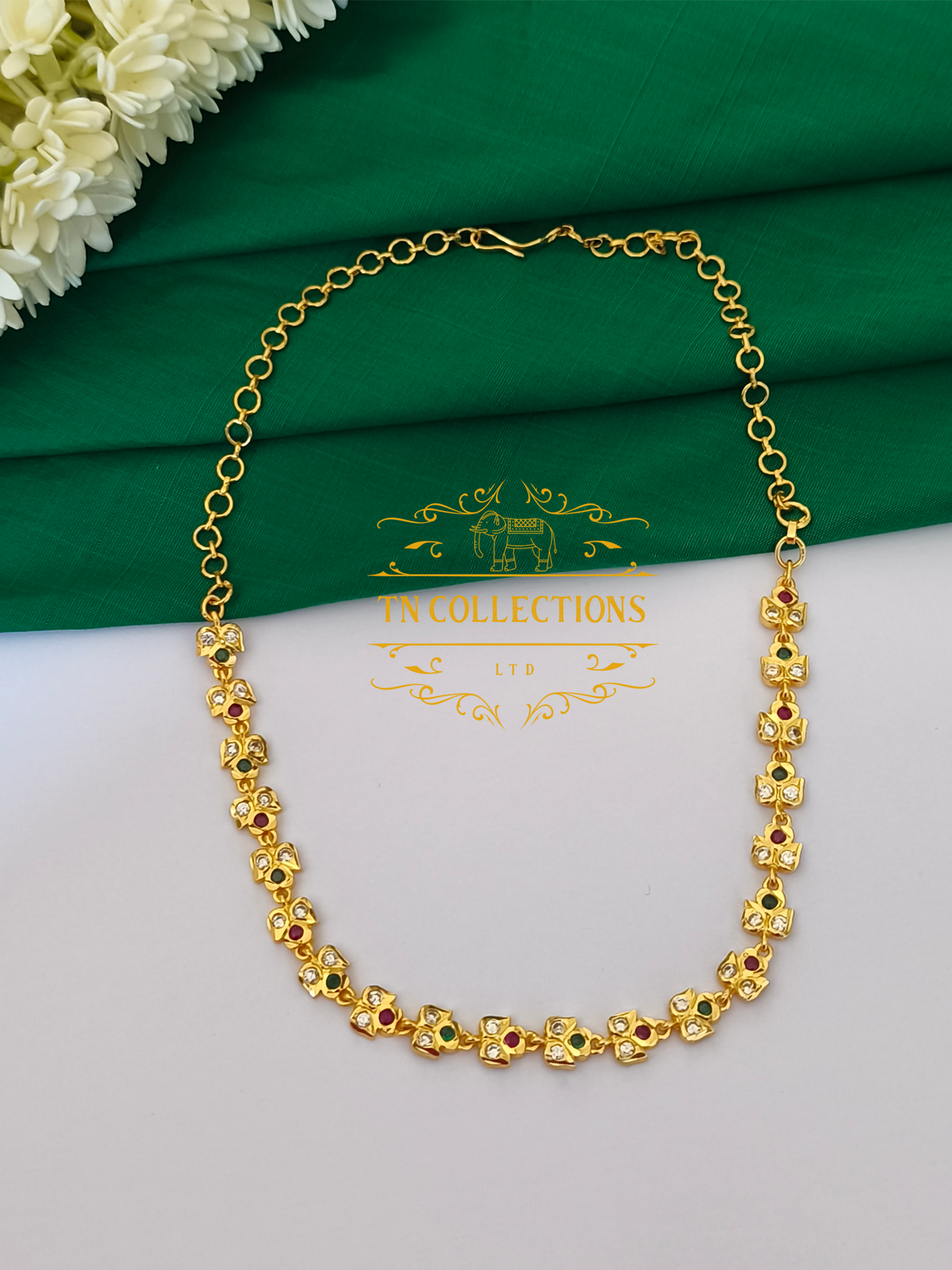 Micro Gold Finish Statement Necklace Set (Multicoloured)