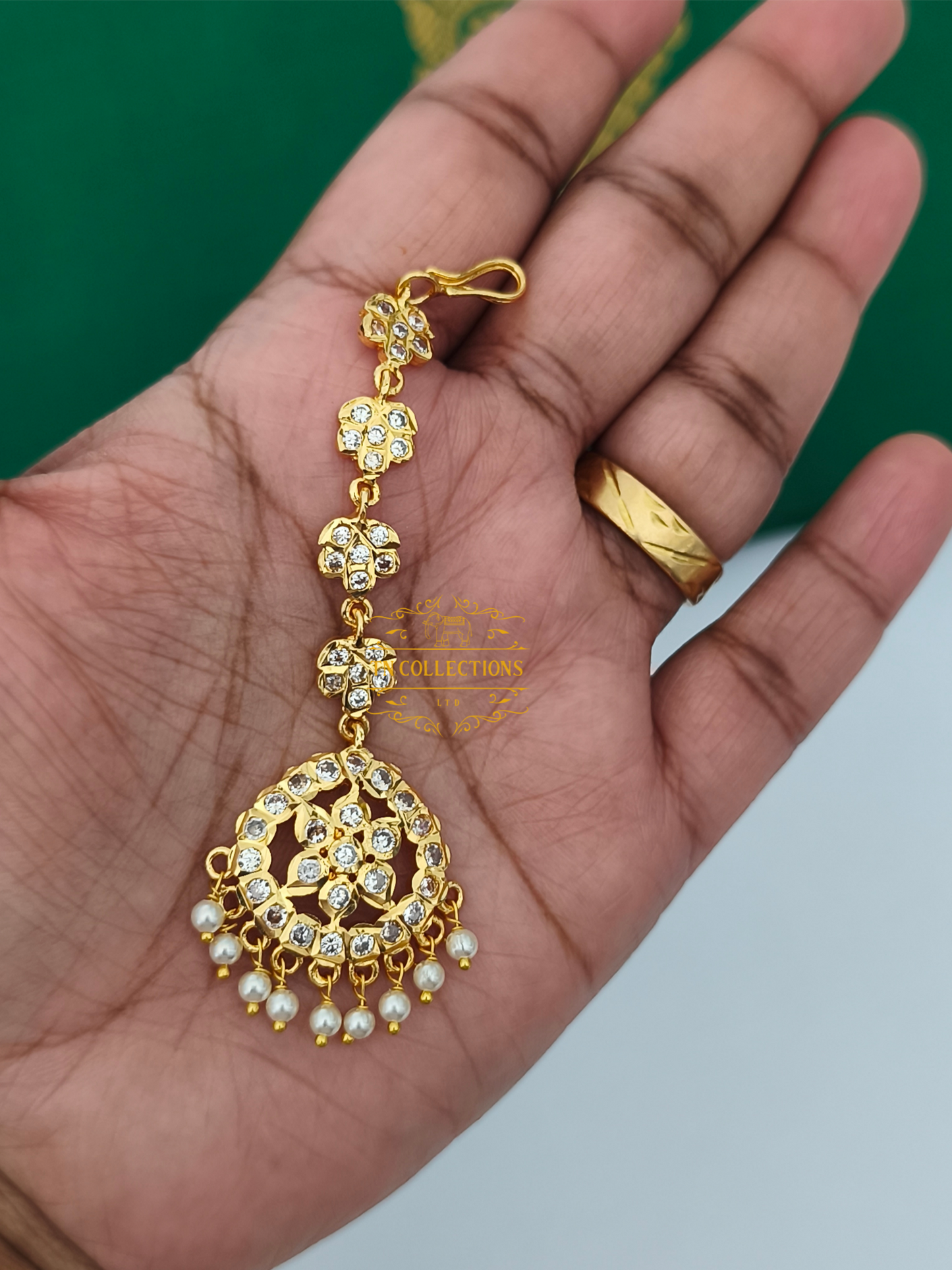 Micro Gold Finish Tikka (Full White stones)