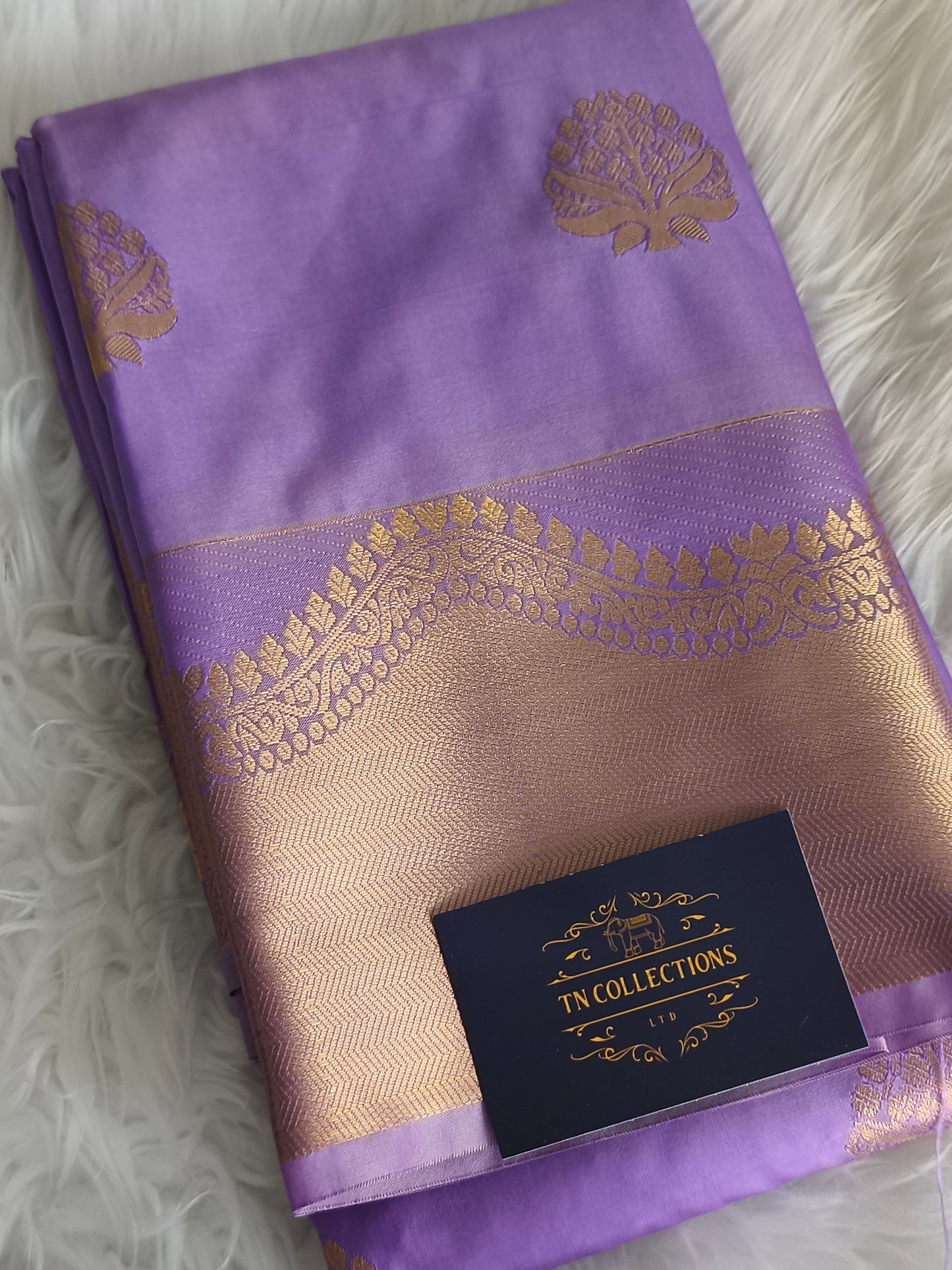 Lavender colour Kanchi embossed soft silk saree