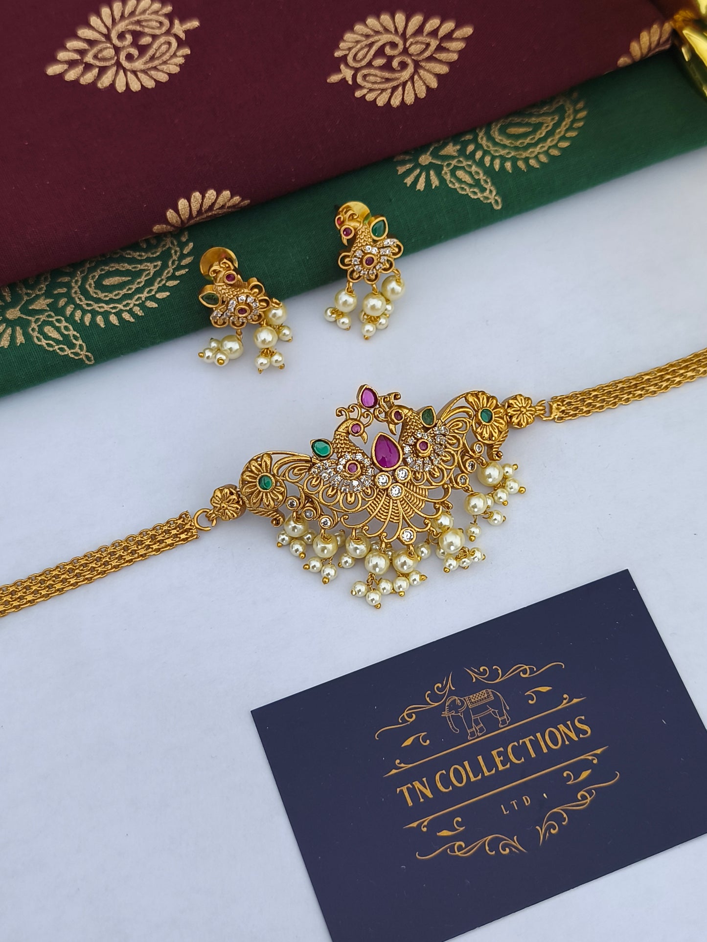 Peacock choker necklace set